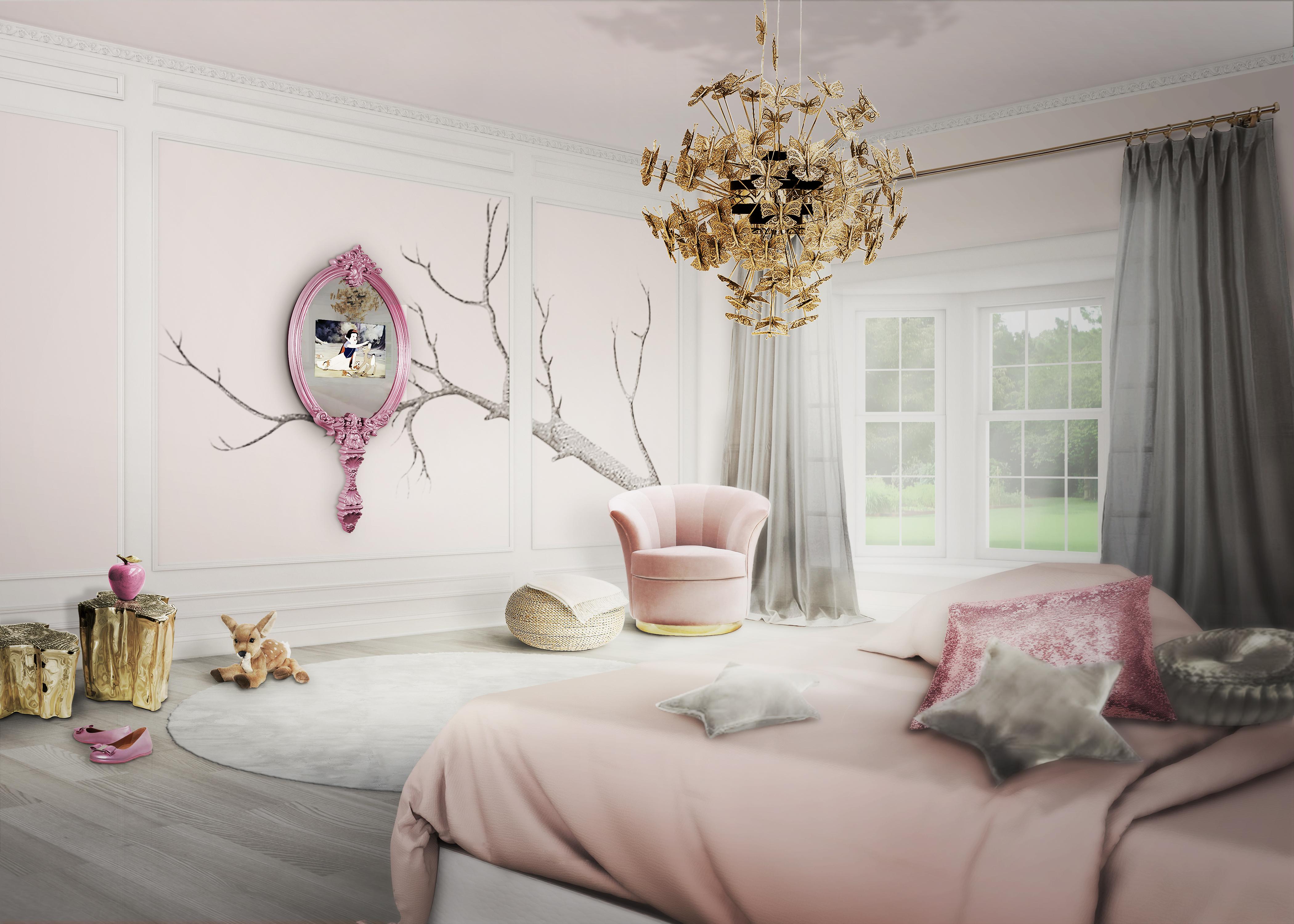 Contemporary Magical Kids Mirror in Pink with Wood Frame and a TV by Circu Magical Furniture For Sale