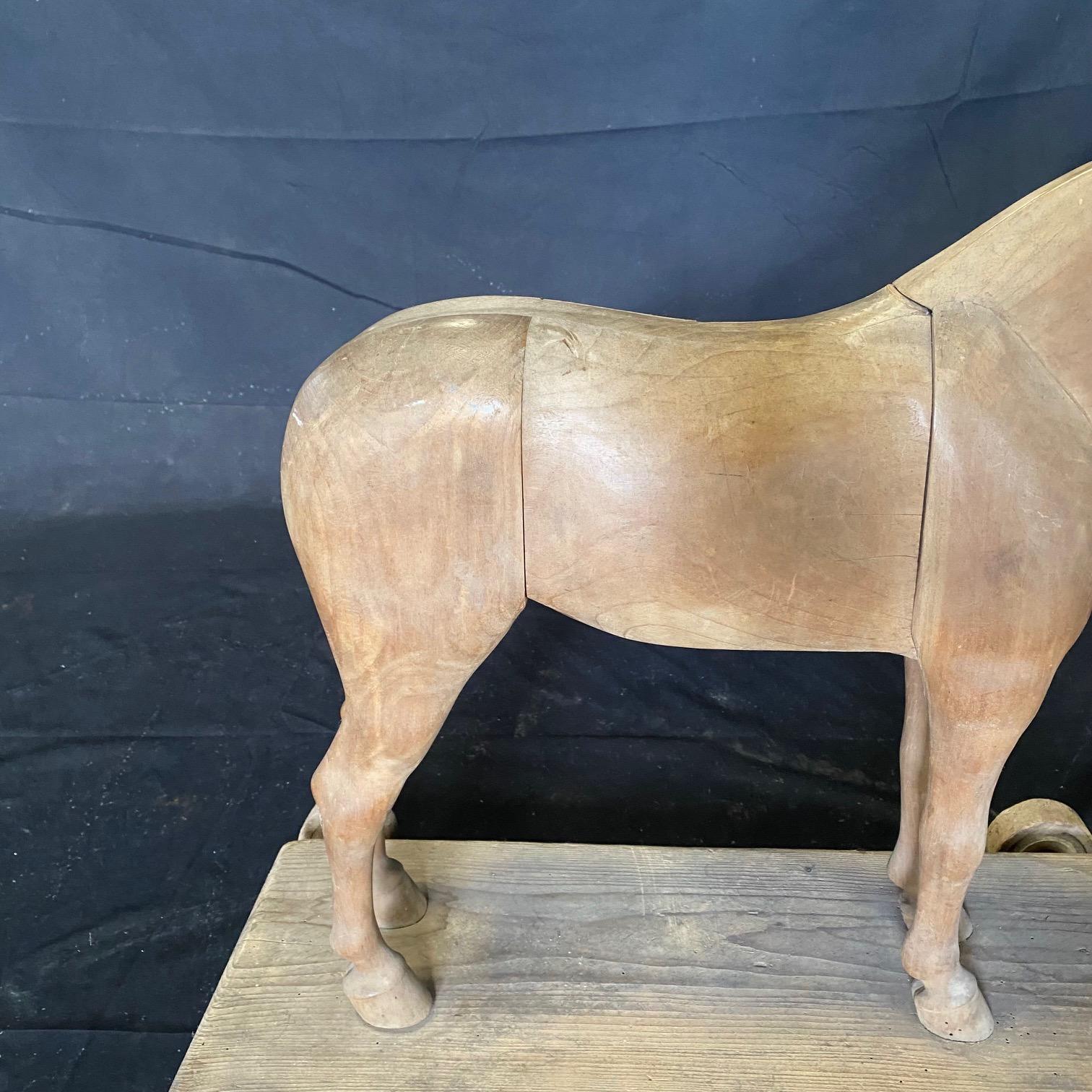 Magical Large 19th Century French Beautifully Carved Wooden Horse Pull Toy For Sale 6