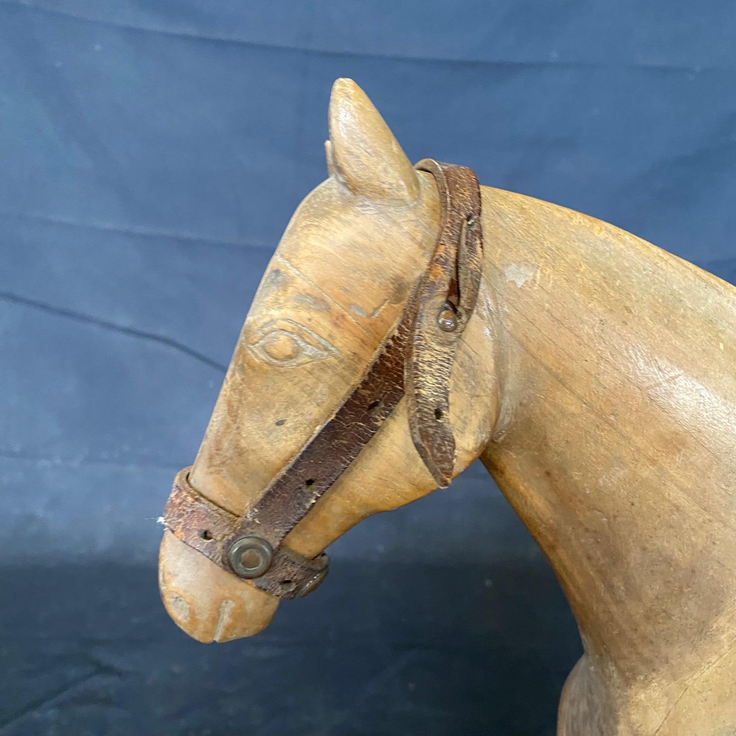 Magical Large 19th Century French Beautifully Carved Wooden Horse Pull Toy For Sale 10