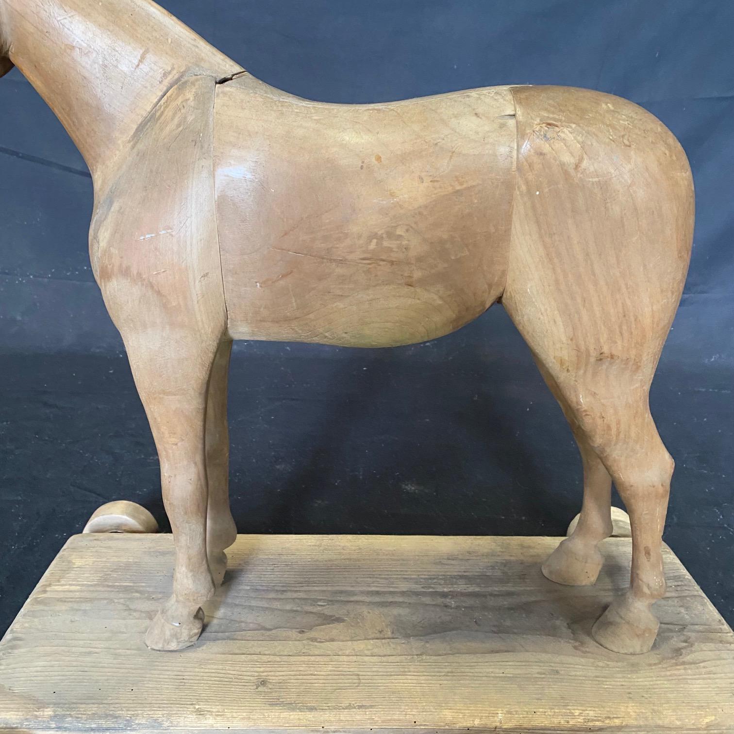 Magical Large 19th Century French Beautifully Carved Wooden Horse Pull Toy For Sale 12