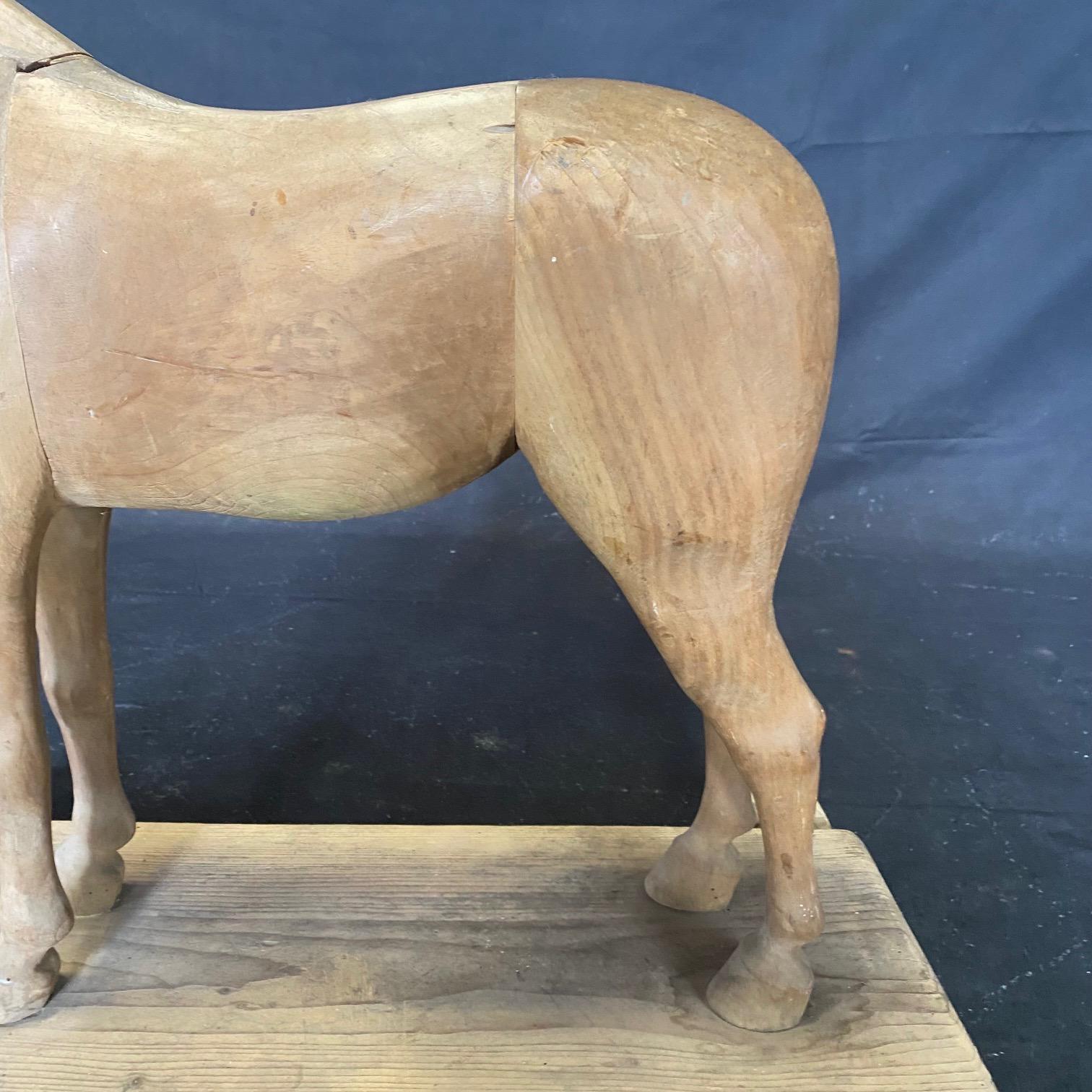 Magical Large 19th Century French Beautifully Carved Wooden Horse Pull Toy For Sale 13