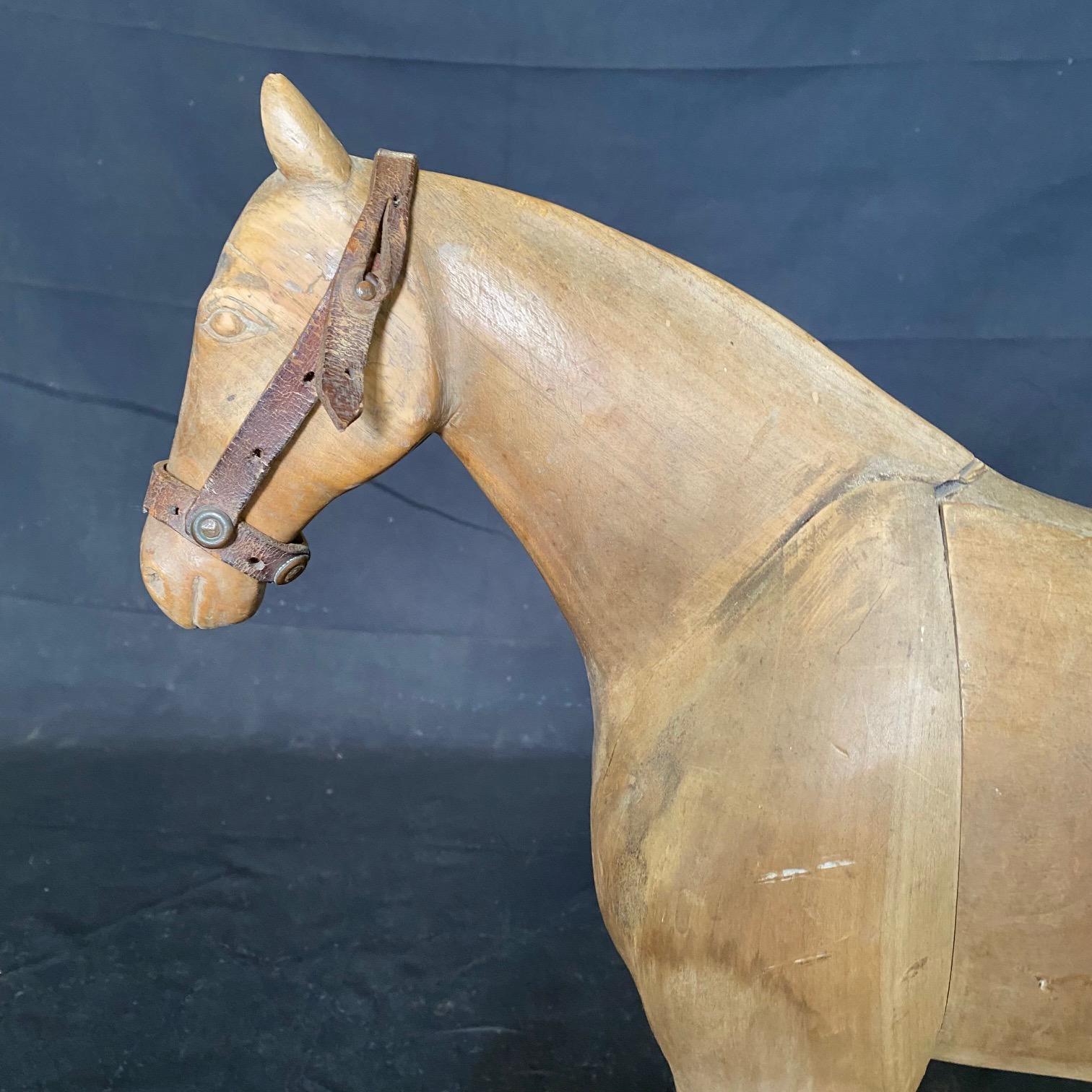 Magical Large 19th Century French Beautifully Carved Wooden Horse Pull Toy For Sale 14