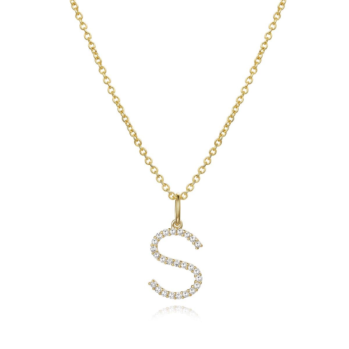 Modern Diamond 14K Yellow Gold Letter S Pendant Necklace For Sale