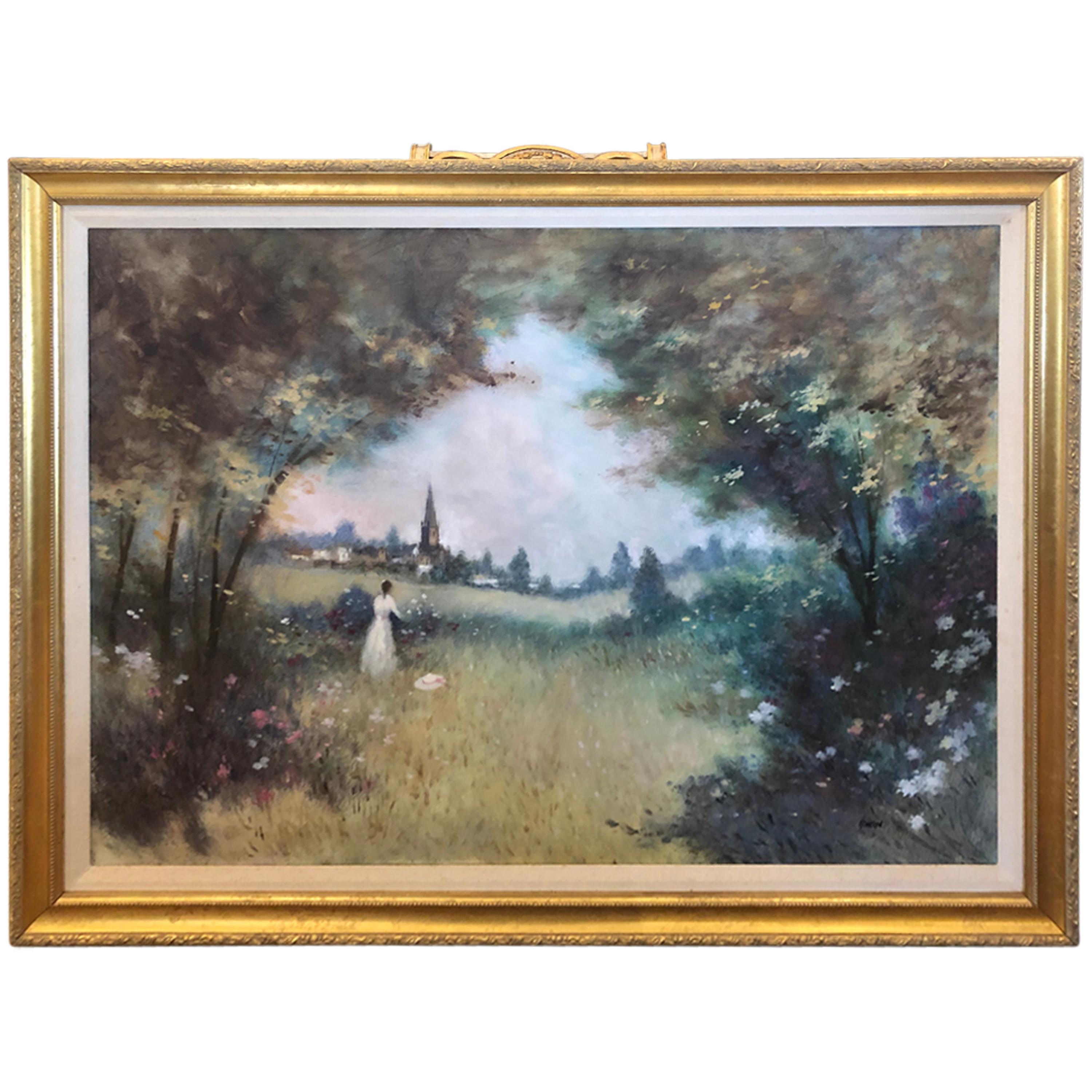 Magical Original Large Landscape of Lady in the Country by Llewelyn