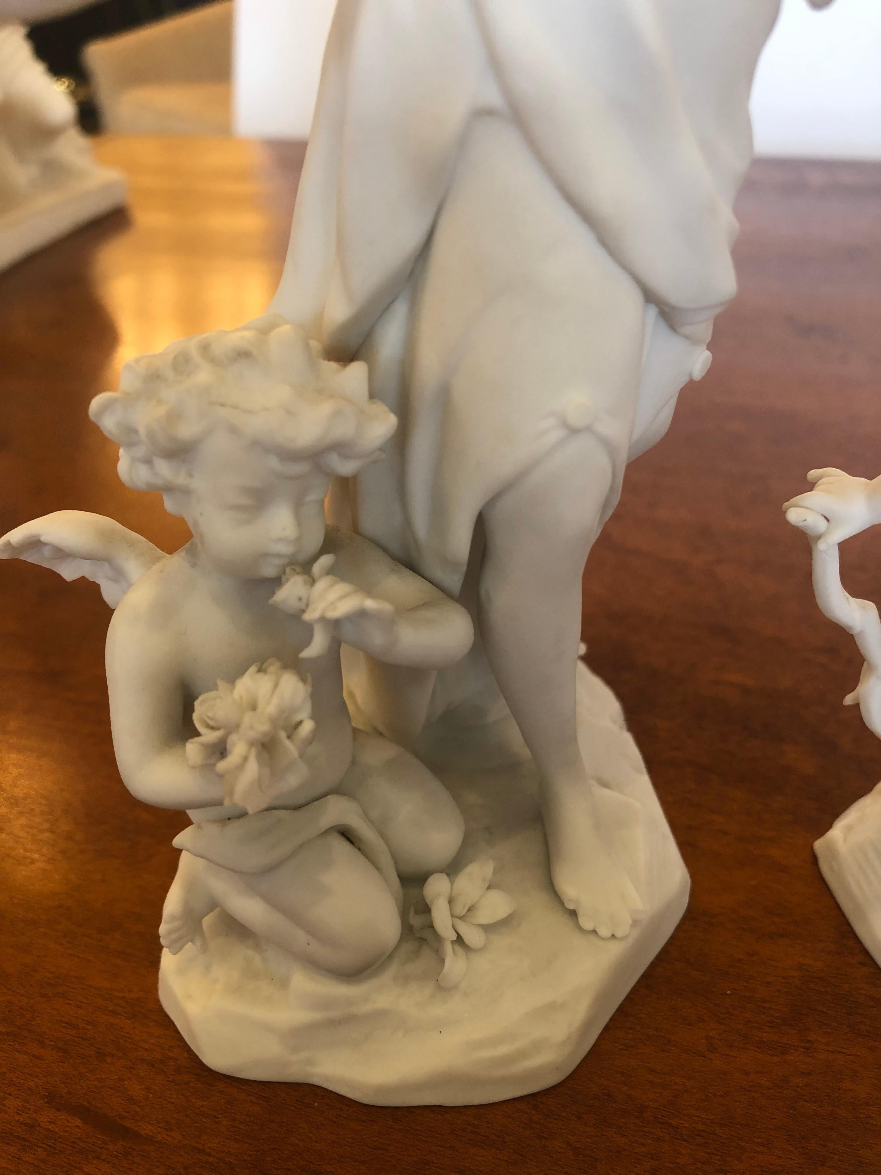 19th Century Magical Pair of Antique Parian Porcelain Bisque Musician Maidens For Sale