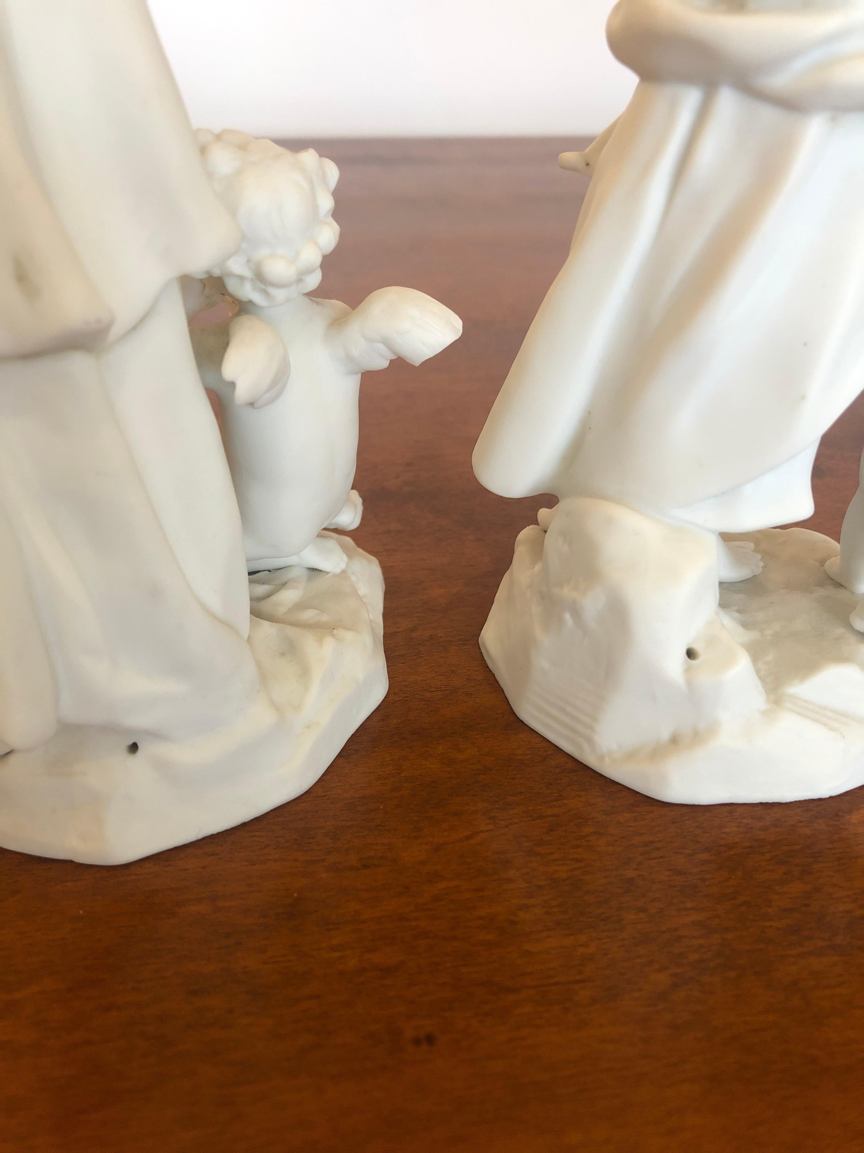 Magical Pair of Antique Parian Porcelain Bisque Musician Maidens For Sale 1