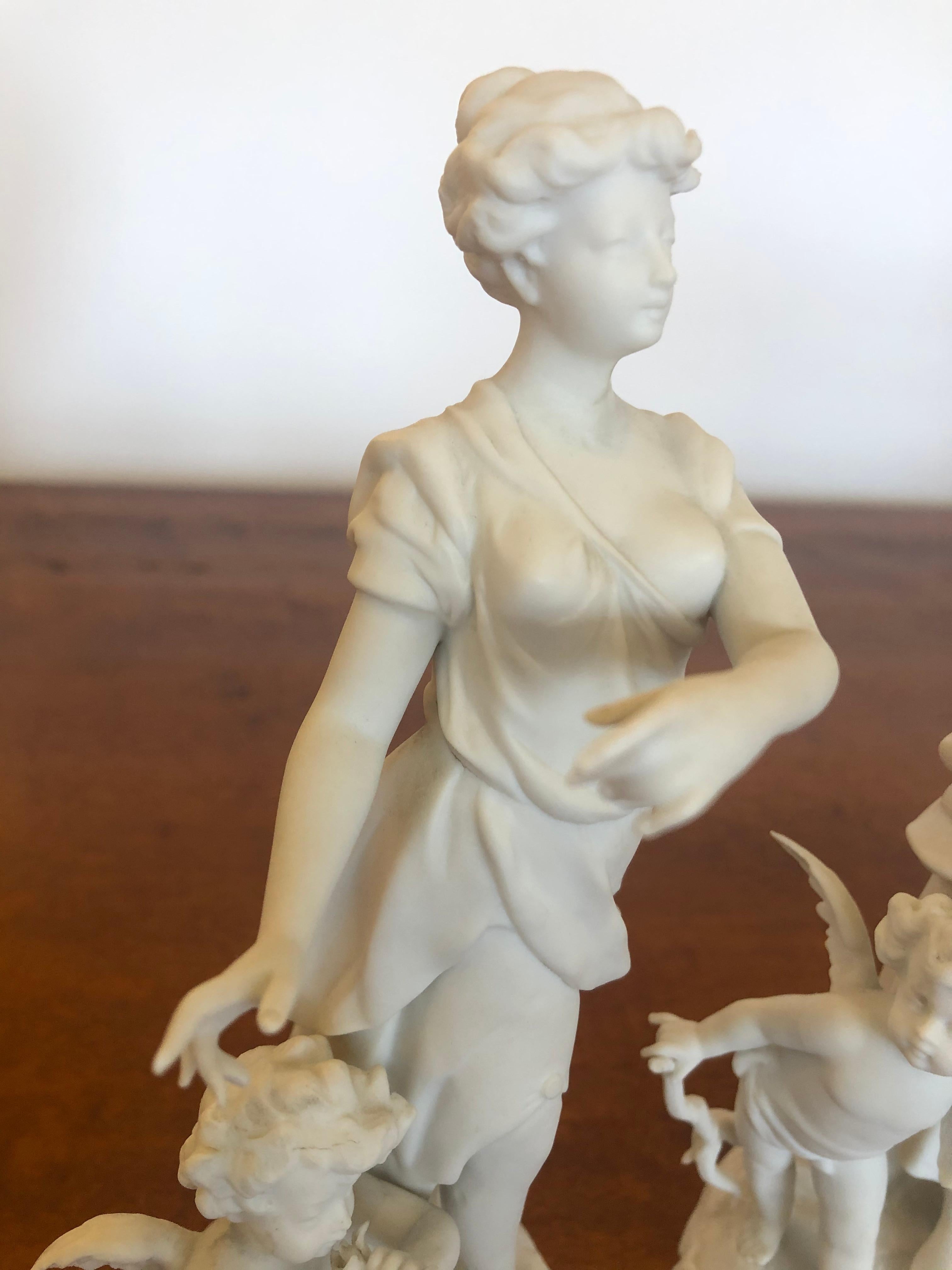 Magical Pair of Antique Parian Porcelain Bisque Musician Maidens For Sale 2