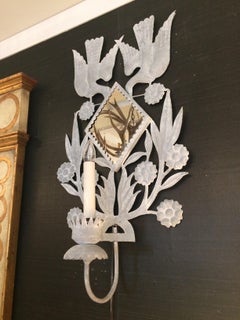 Magical Pair of Very Large Zinc Grey Tole Wall Sconces