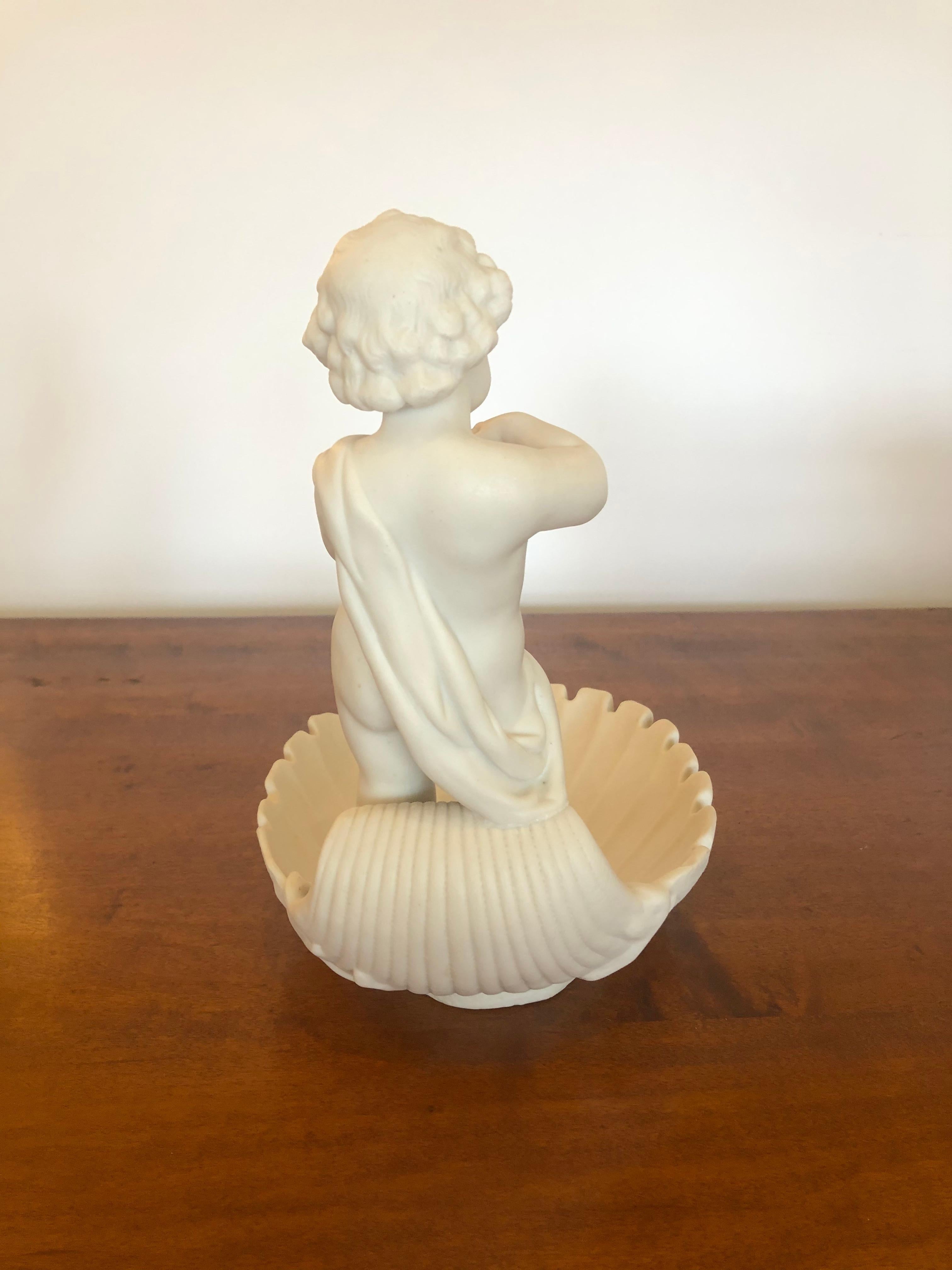 Magical Parian Porcelain Shell Motif Dish with Sculptural Putti For Sale 1