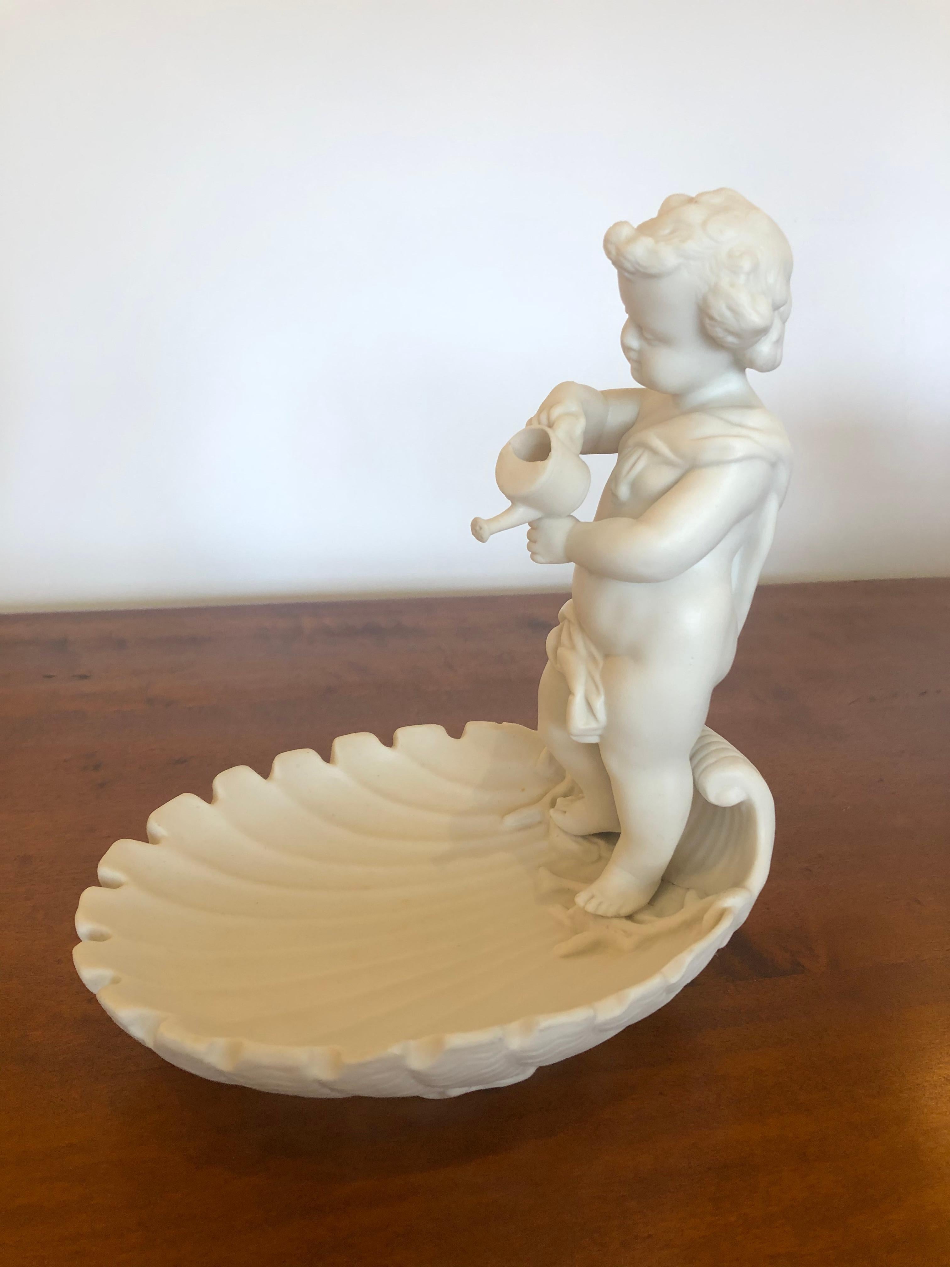 Magical Parian Porcelain Shell Motif Dish with Sculptural Putti For Sale 2