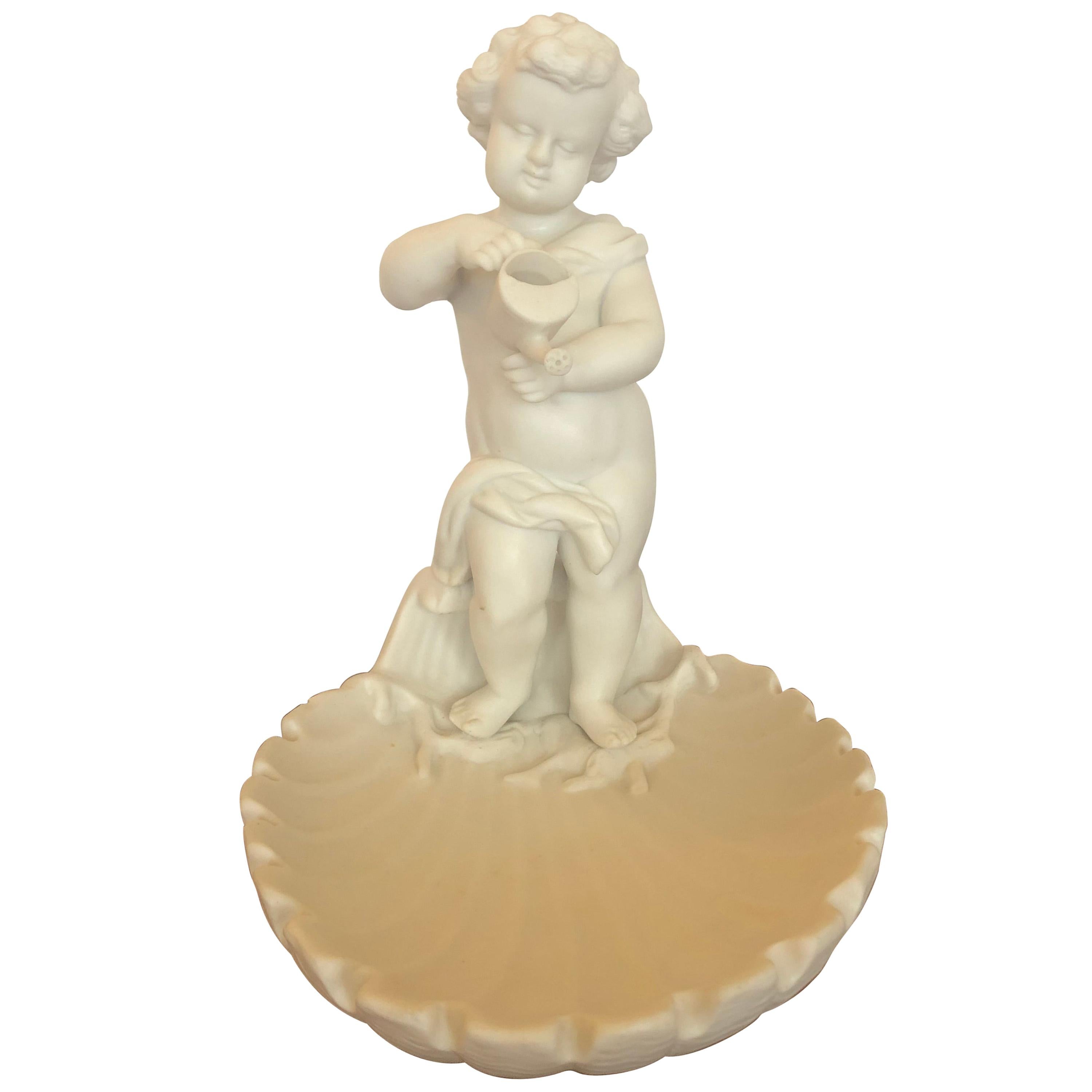 Magical Parian Porcelain Shell Motif Dish with Sculptural Putti