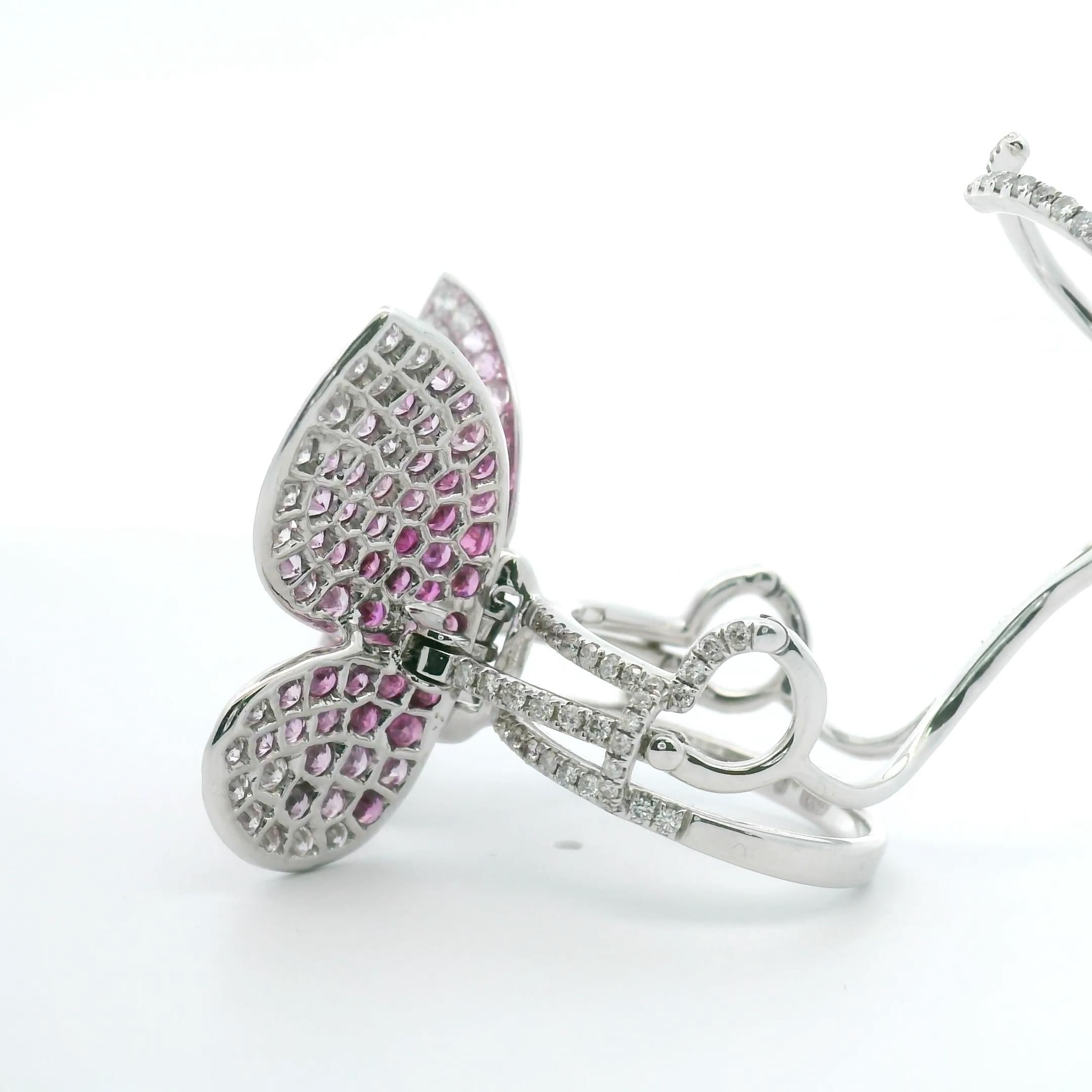 Round Cut Pink Sapphire and Diamond Butterfly Statement Ring 18K Gold Ombré Magical For Sale