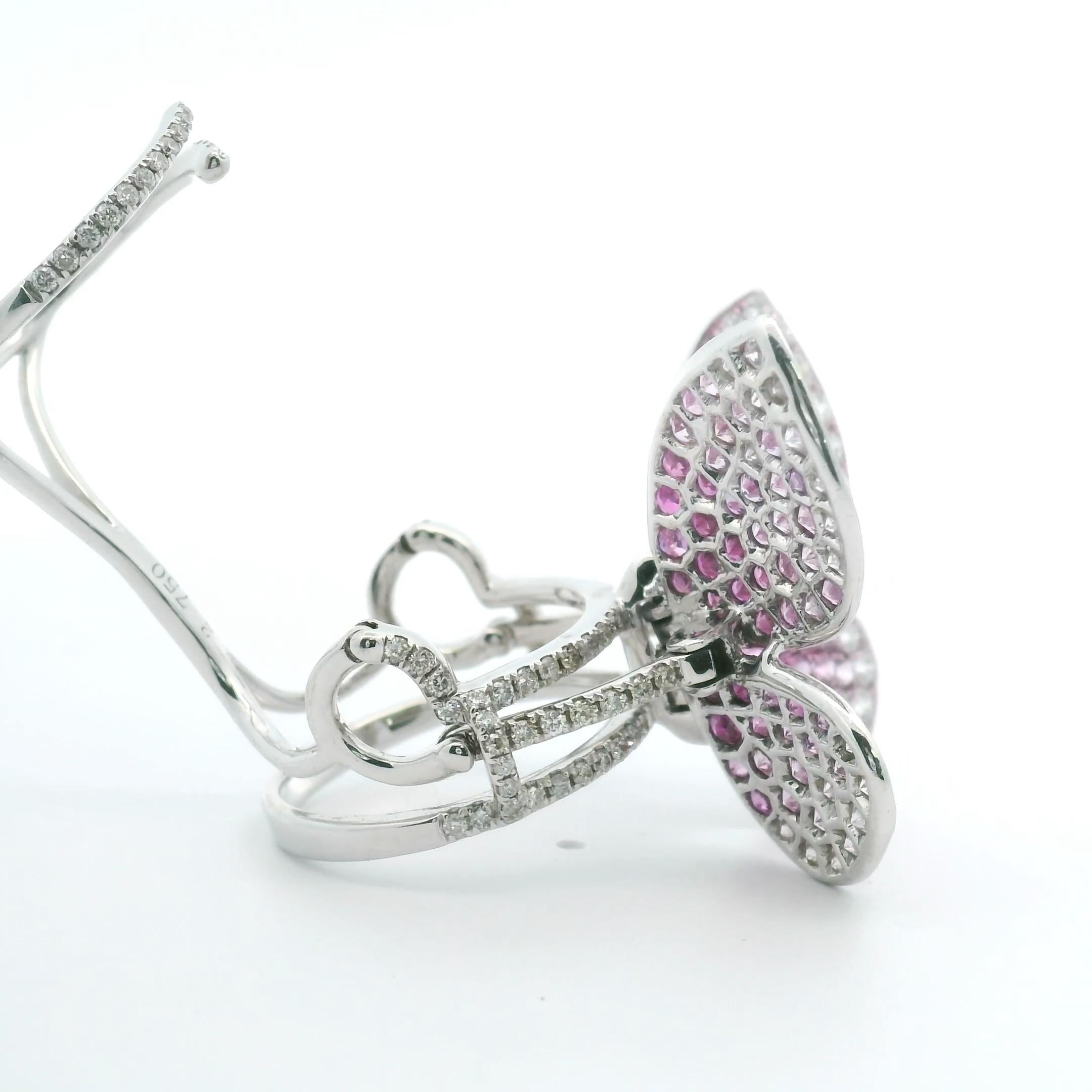 Pink Sapphire and Diamond Butterfly Statement Ring 18K Gold Ombré Magical For Sale 3