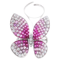 Anillo Mágico de Zafiro Rosa y Diamante Ombre Mariposa Grande Oro 18K