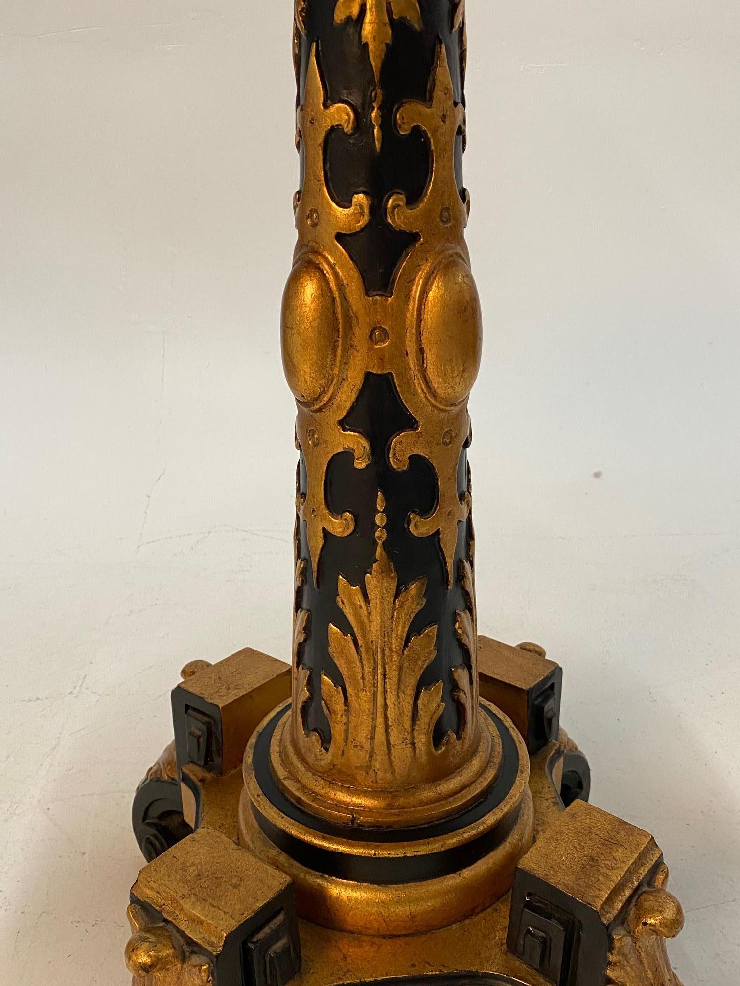 Magical Round Hand Carved Ebonized & Gilt Hand Painted Side Table For Sale 2