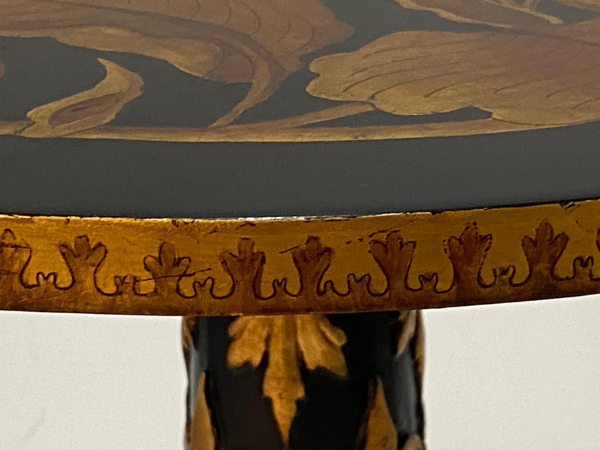 Hollywood Regency Magical Round Hand Carved Ebonized & Gilt Hand Painted Side Table For Sale