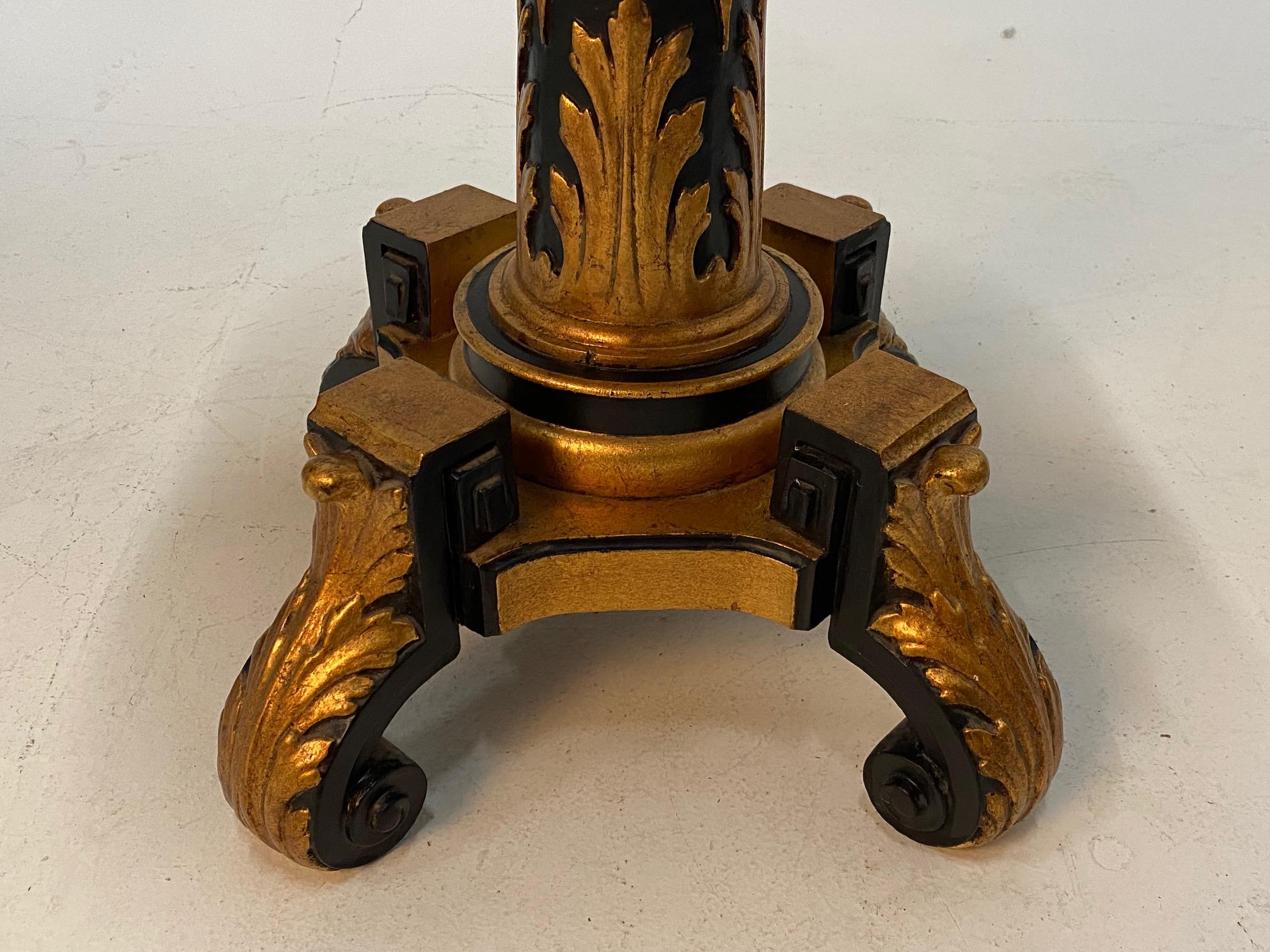 Magical Round Hand Carved Ebonized & Gilt Hand Painted Side Table In Good Condition For Sale In Hopewell, NJ