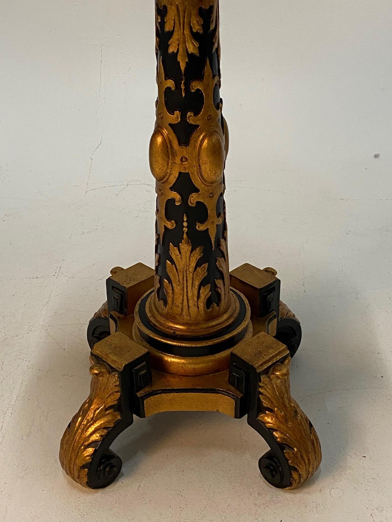 Magical Round Hand Carved Ebonized & Gilt Hand Painted Side Table For Sale 1
