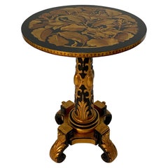 Magical Round Hand Carved Ebonized & Gilt Hand Painted Side Table