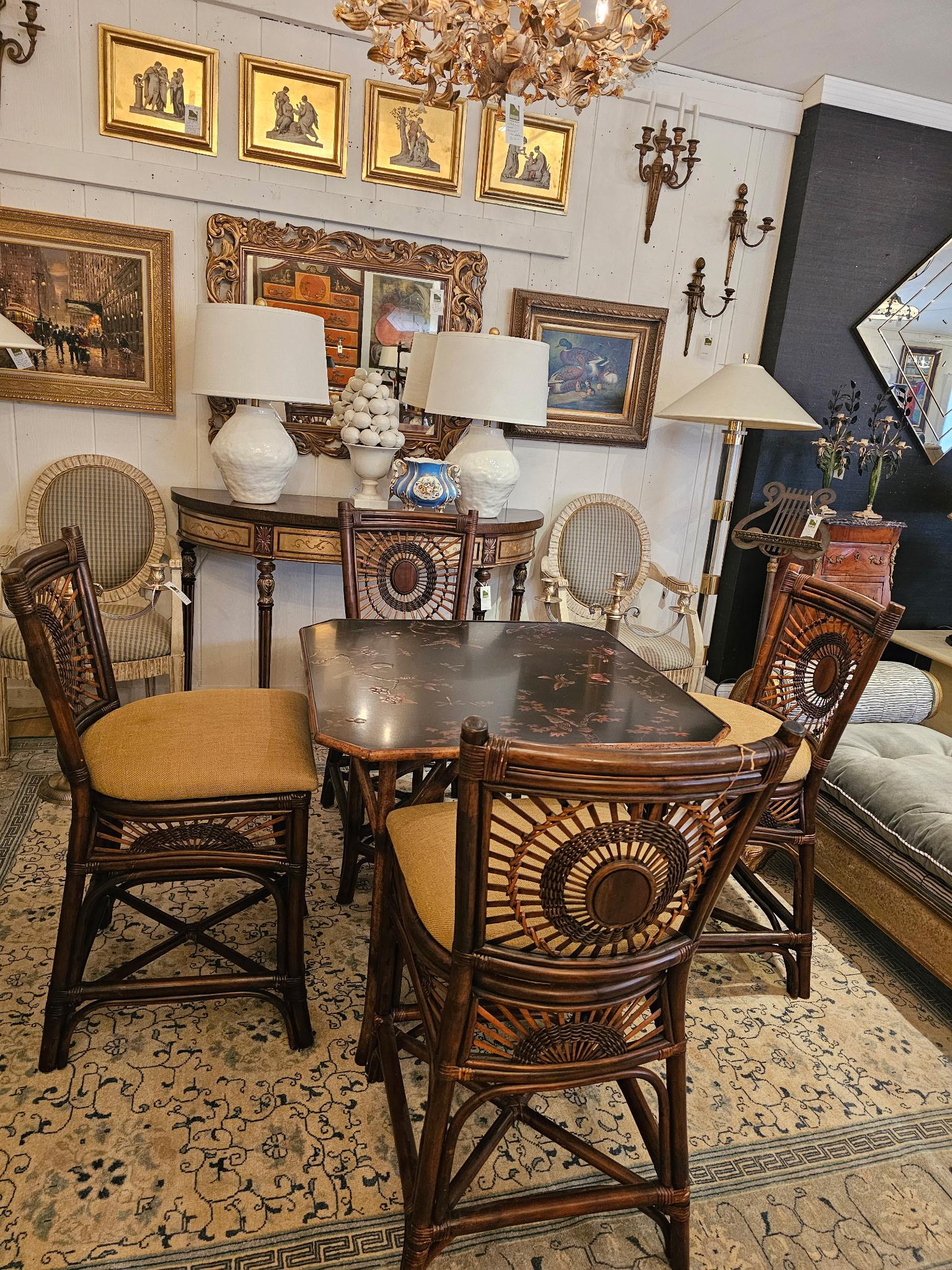 Magische Satz von 4 Bambus Rattan & gepolstert Vintage Counter Hocker mit Rückenlehnen im Angebot 4