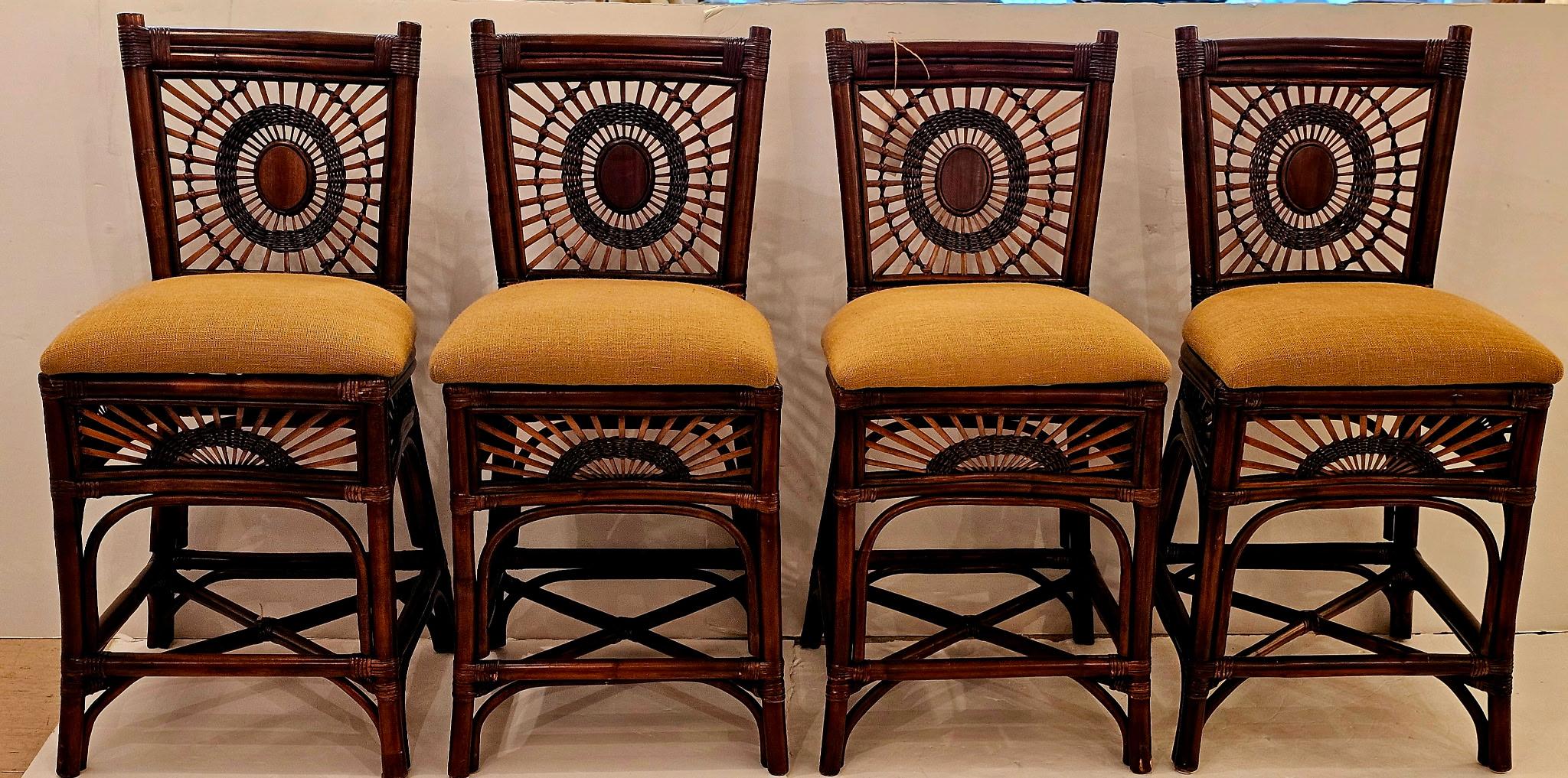 Magische Satz von 4 Bambus Rattan & gepolstert Vintage Counter Hocker mit Rückenlehnen im Angebot 6