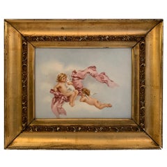 Antique Magical Small Painting on Tile of Putti