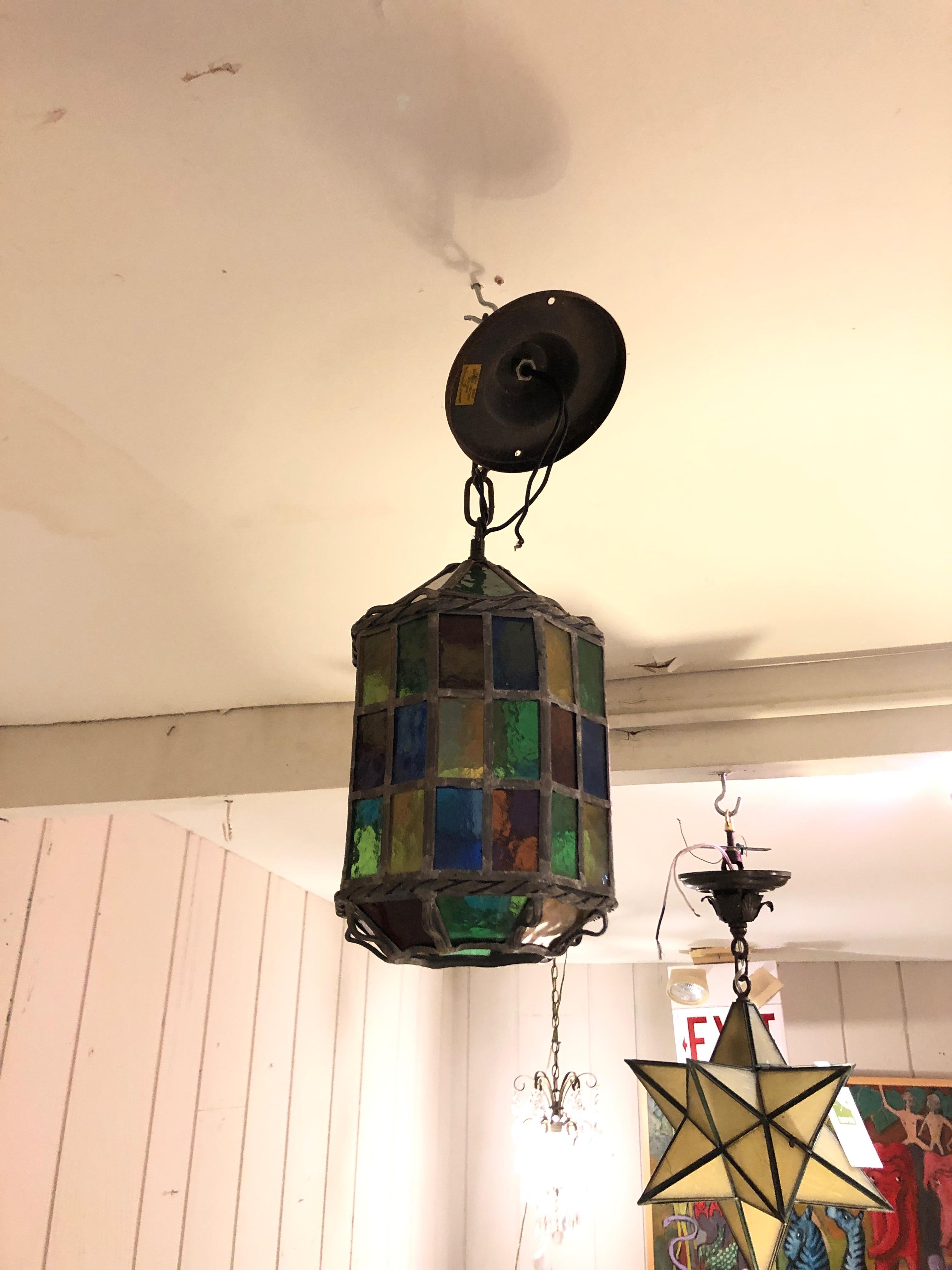 Arts and Crafts Magical Stained Glass Lantern Shaped Pendant Chandelier