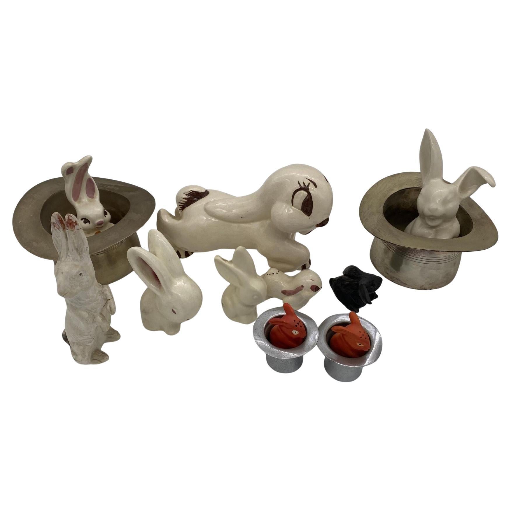 Magician Silver Bunny in a Hat Rabbit Figural Collection