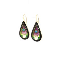 Magick Fusager Demski 14K Gold Vitreous Emaille & Opal Teardrop Dangle Ohrringe