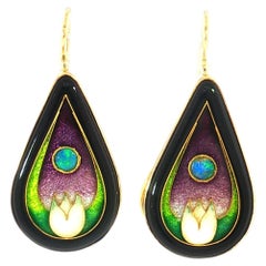 Magick Fusager Demski 14K Gold Vitreous Emaille & Opal Teardrop Dangle Ohrringe
