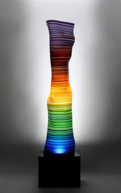 Magikarpet Linear Rainbow Barcode Glass Lamp over Black Granite Lighting Base