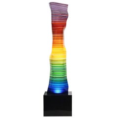 Magikarpet Linear Rainbow Barcode Glass Lamp over Black Granite Lighting Base