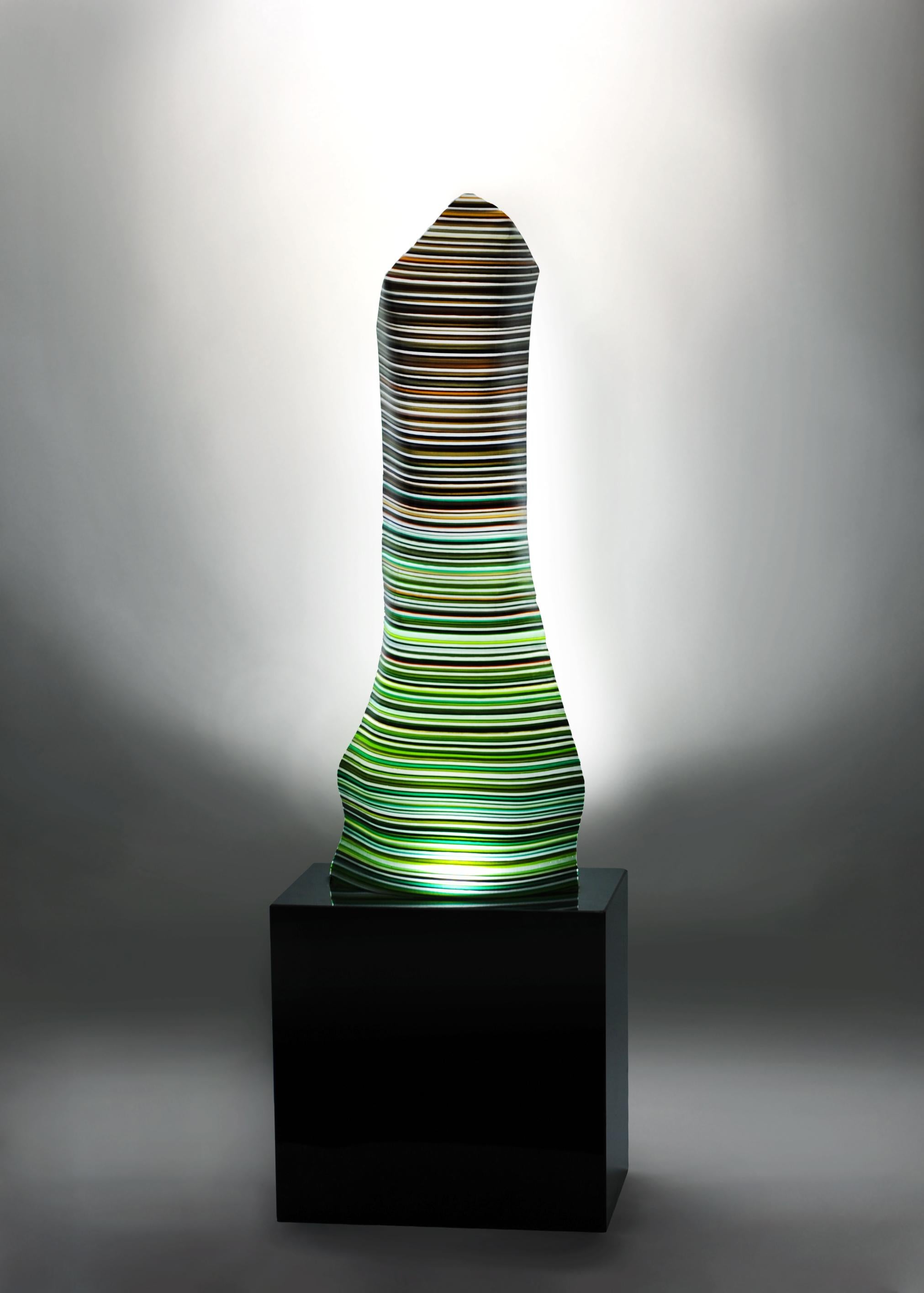 Barcode lamp with granite base.
This fused glass piece belongs to the Barcode Magikarpet collection designed by Orfeo Quagliata. Exclusive techniques from the artist. 100% handmade with most high quality material.
This elegant piece changes the