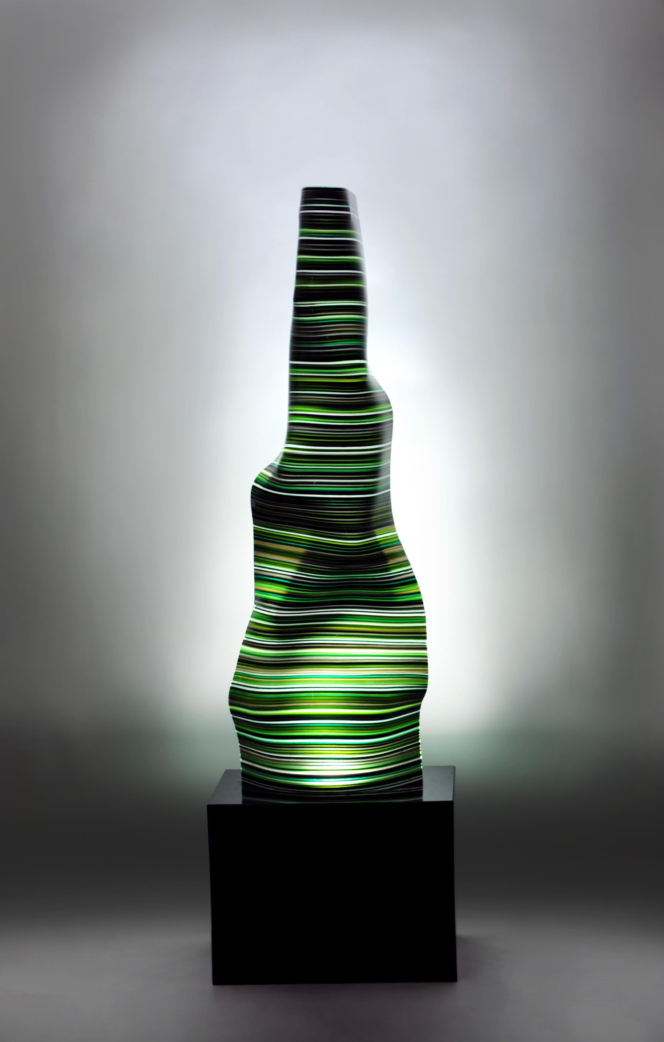 Barcode lamp with granite base. 
This fused glass piece belongs to the Barcode Magikarpet collection designed by Orfeo Quagliata. Exclusive techniques from the artist. 100% handmade with most high quality material. 
This elegant piece changes the