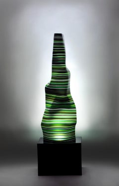 Magikarpet Medium Striped Green Barcode Glass Lamp Black Granite Lighting Base