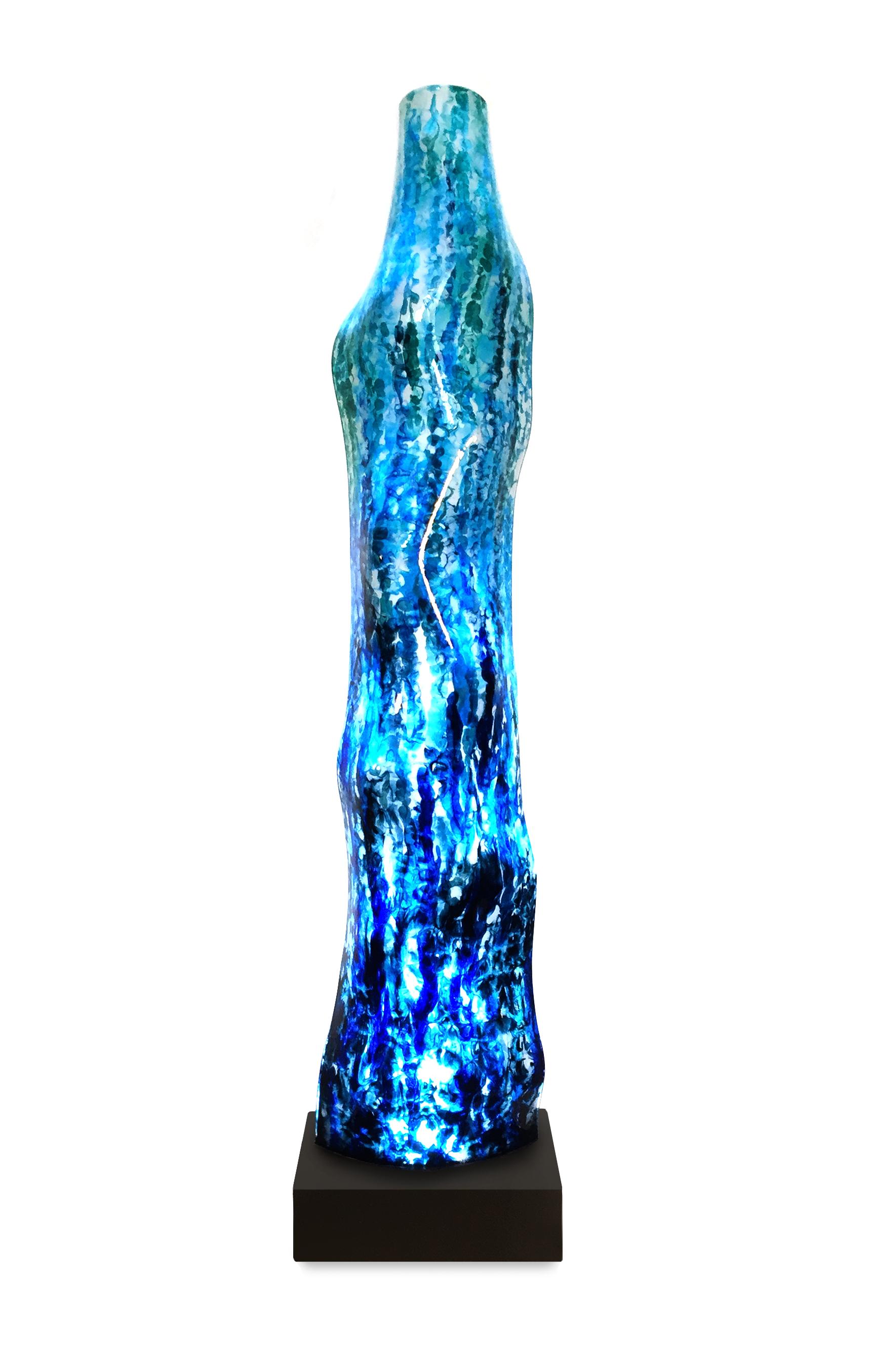 Contemporary Magikarpet Multicolored Organic Glass Medium, Black Granite Lighting Base For Sale