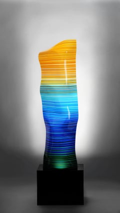 Magikarpet Medium Yellow and Blue Barcode Glass Lamp Black Granite Lighting Base