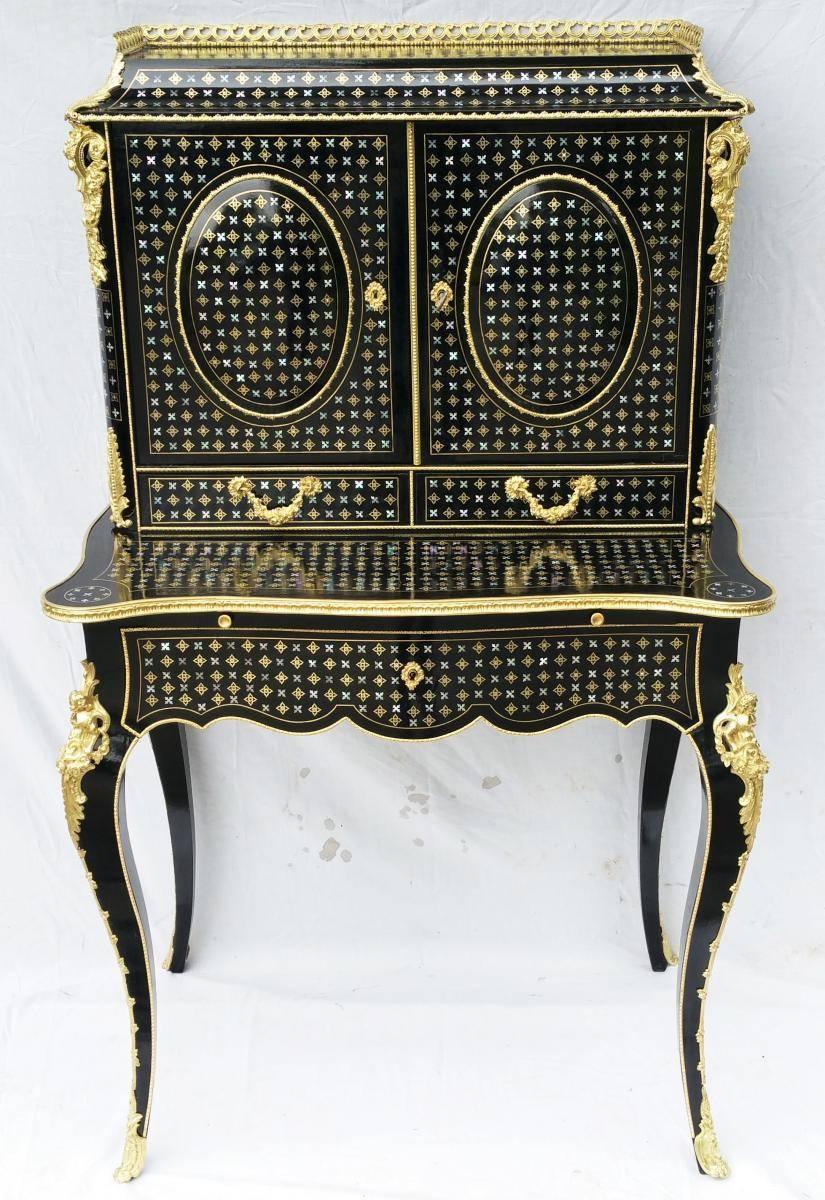 French Maginificent Napoleon III Boulle Marquetry Secretary Cabinet, France, 1860