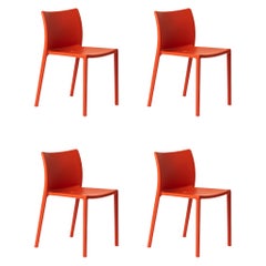 Magis Air-Chair by Jasper Morrison, Orange Stackable Outdoor Chair, Set of 4