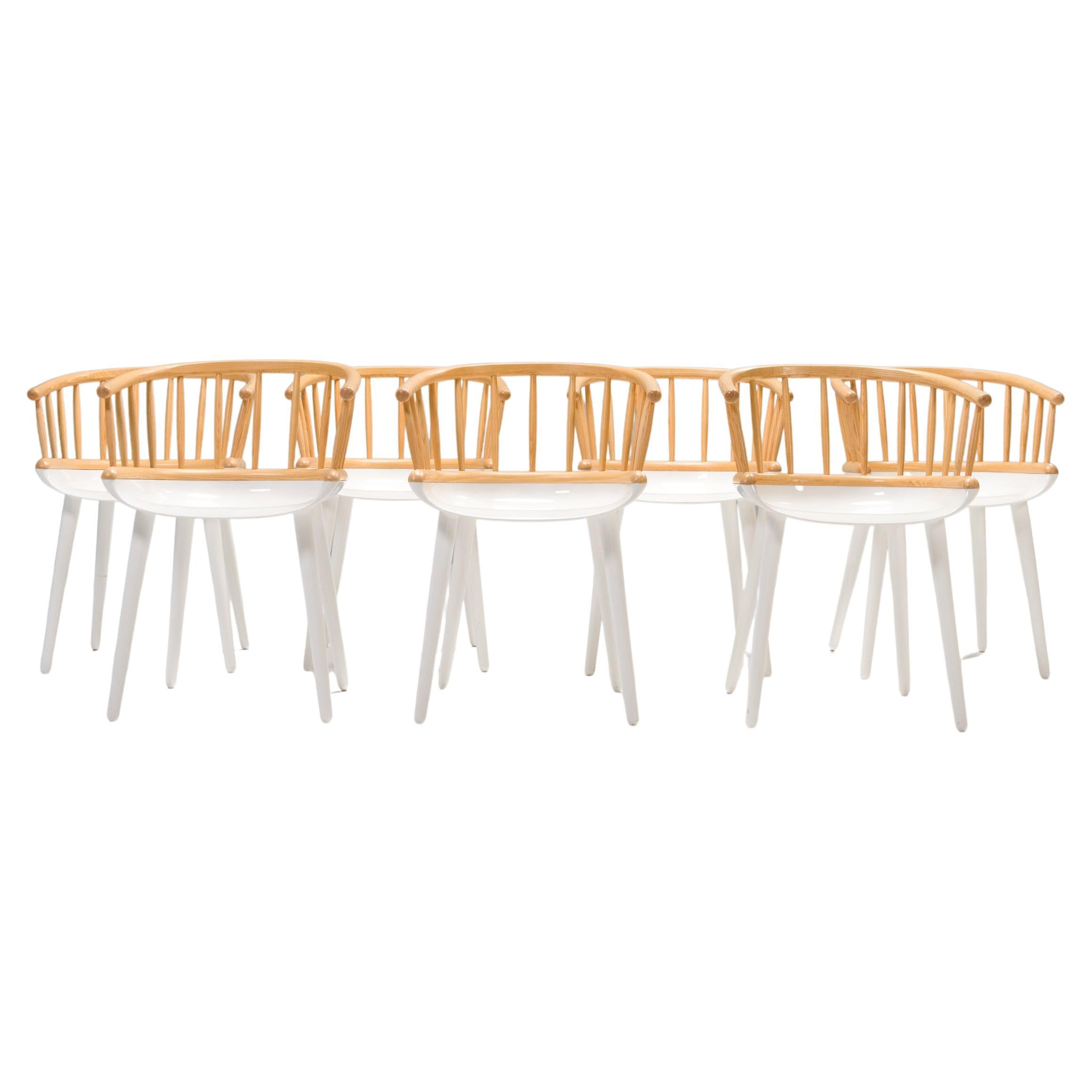 Magis White and Natural Ash Cyborg Stick Dining Chairs, Set of 7 For Sale  at 1stDibs