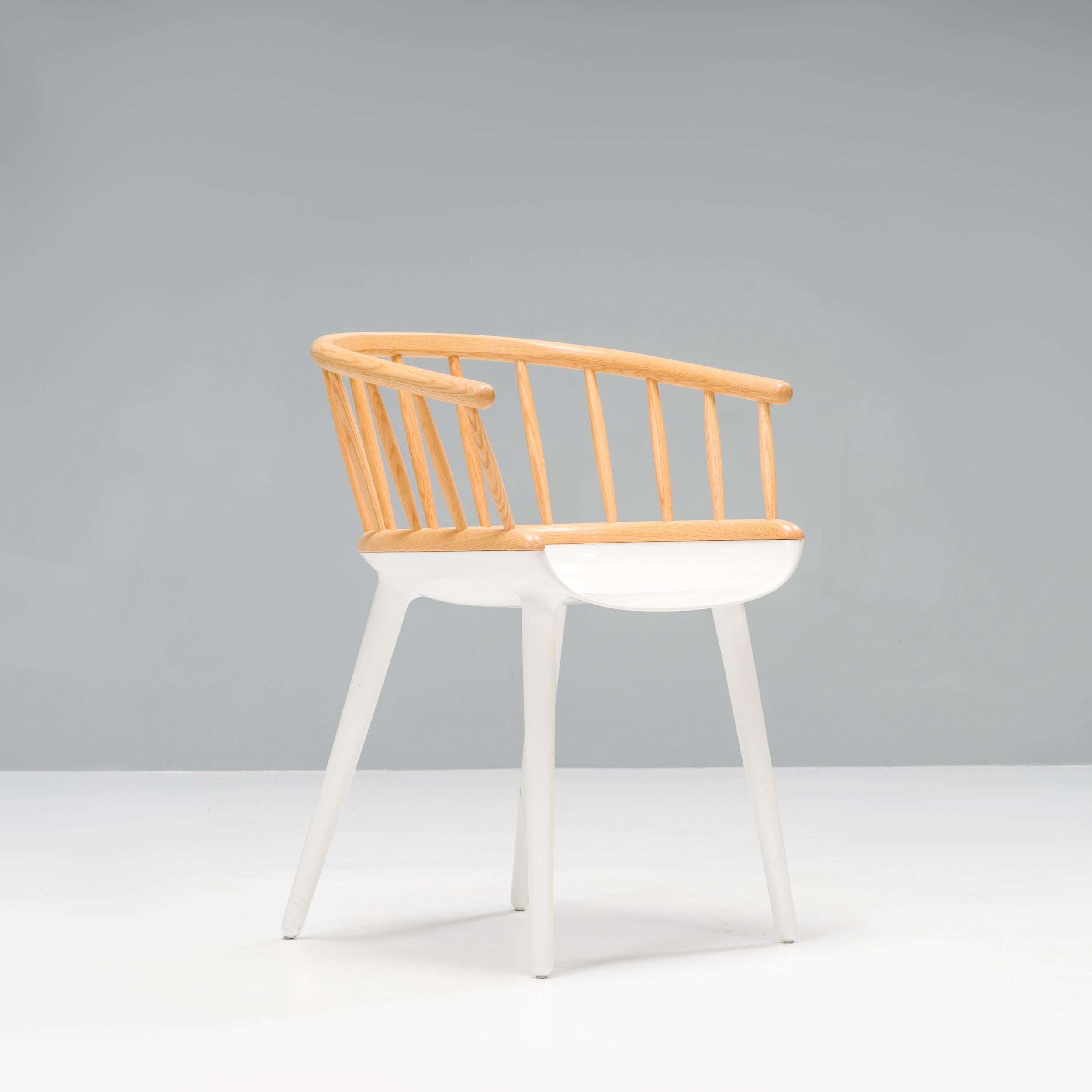 Manufactured by Magis, the Cyborg Stick dining chair was originally designed by Marcel Wanders in 2012.

A chair of two halves, the Cyborg Stick dining chair is constructed from contrasting materials with the frame made from a glossy white