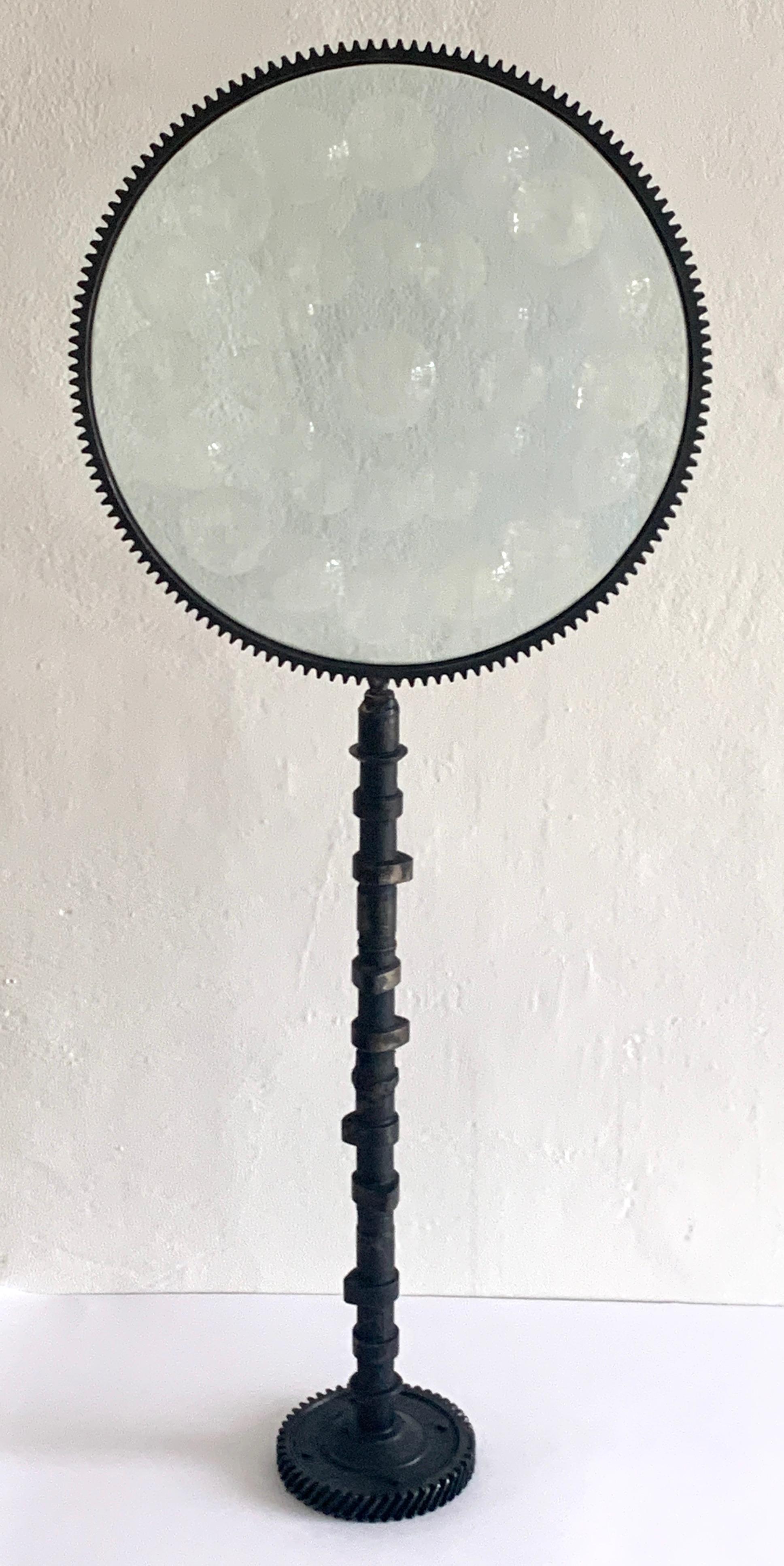 Engraved Magiscope Glass and Iron Sculpture, by Feliciano Béjar, 1981