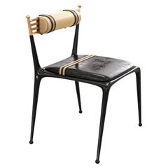 Silla "Magistrale", juego de ocho, acero inoxidable y bronce, cuero, Estambul