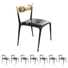 "Magistrale" Chair, Set of Eight, Stainless Steel & Bronze, Leather, Istanbul
