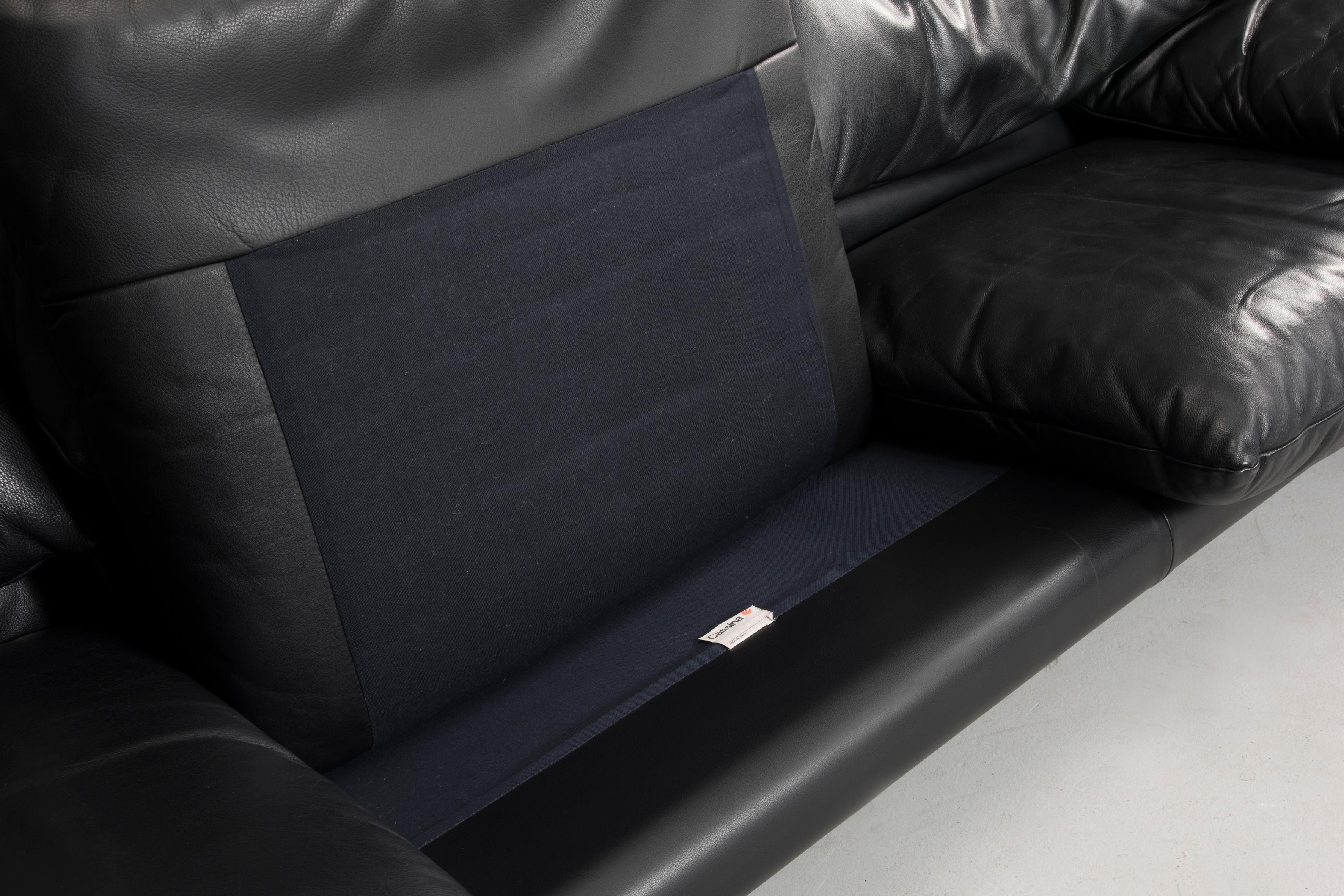 Magistretti for Cassina Black Leather Maralunga Three-Seat Sofa, 2000s 4
