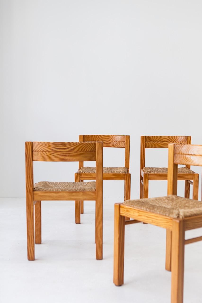 Dutch Magistretti style pine and rush dining chairs 1960s