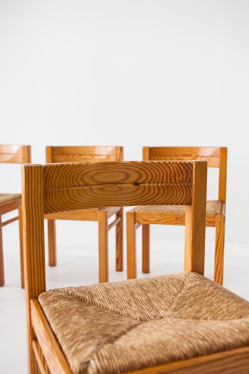 Magistretti style pine and rush dining chairs 1960s In Good Condition In Den Haag, ZH