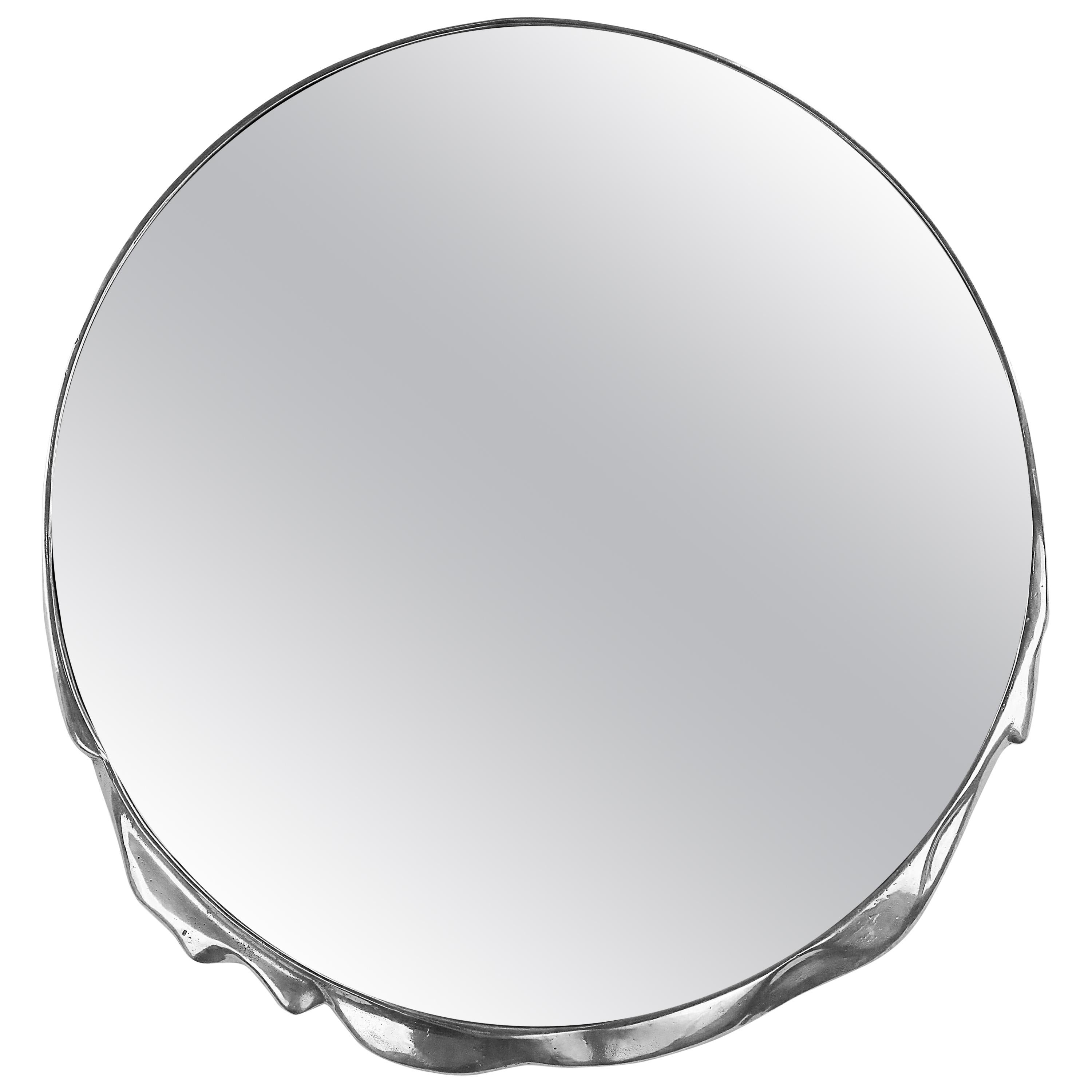 Magma Round Mirror in Polished Casted Aluminum For Sale