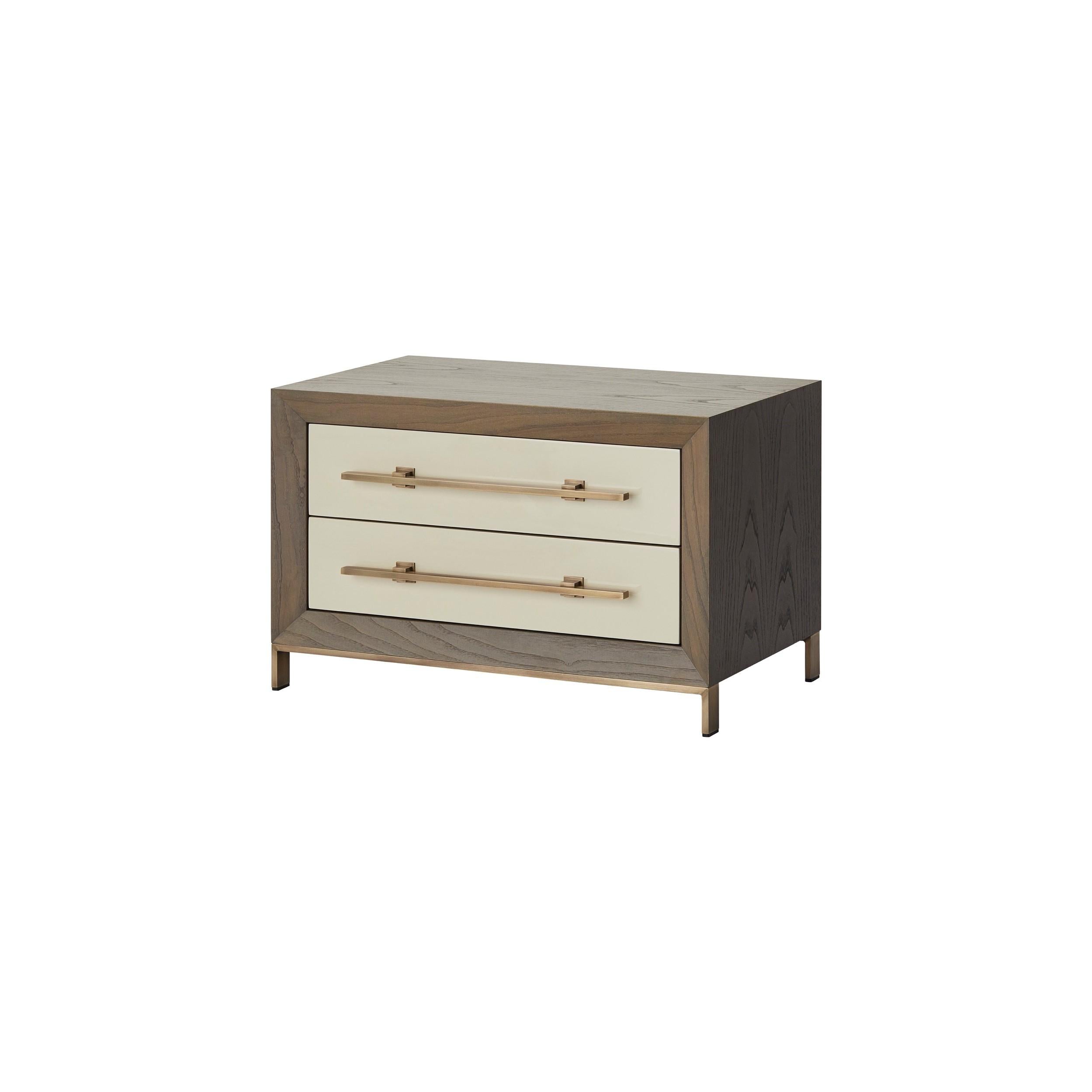 Modern MAGNA Nightstand in Chestnut Structure and Lacquered Drawers For Sale