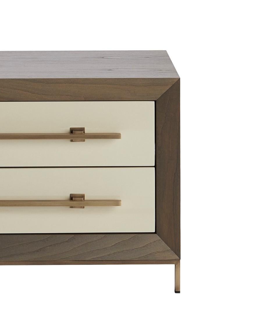 Portuguese MAGNA Nightstand in Chestnut Structure and Lacquered Drawers For Sale